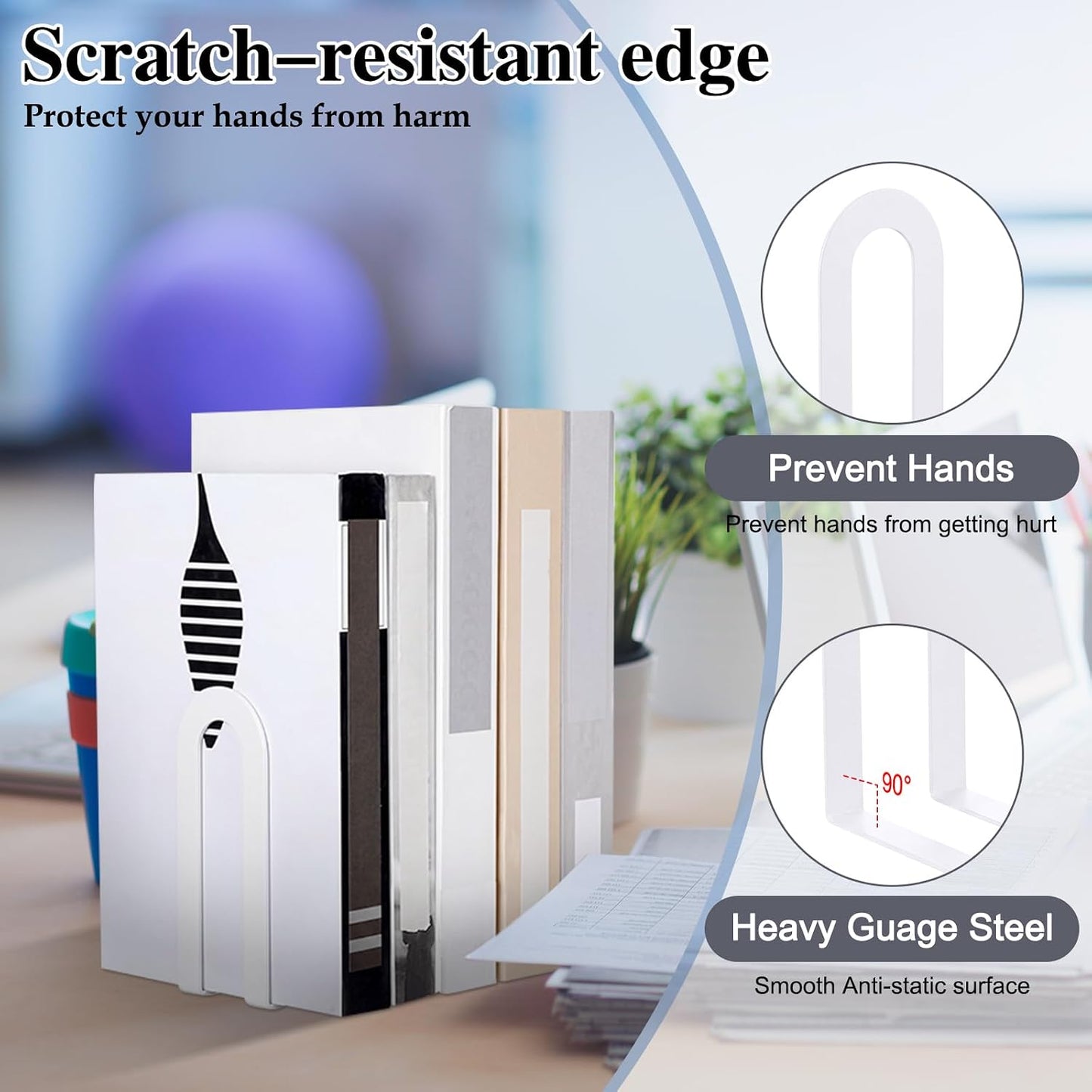 Modern Metal Book Ends / Round / White / Set of 6