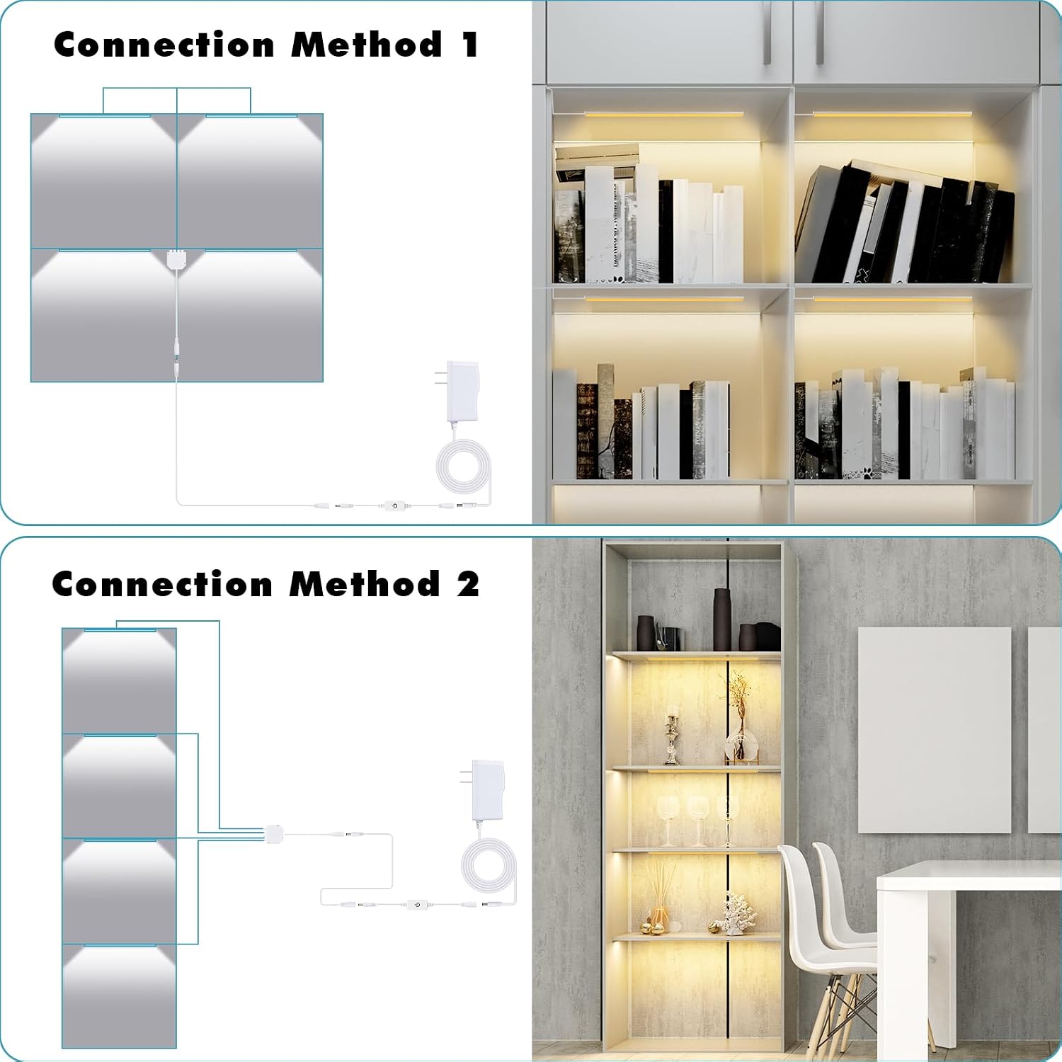 JUSJUBR 4PCS x 12inch Display Cabinet Lights Warm White, Dimmable LED Shelf Lighting with Memory Function, Bookshelf