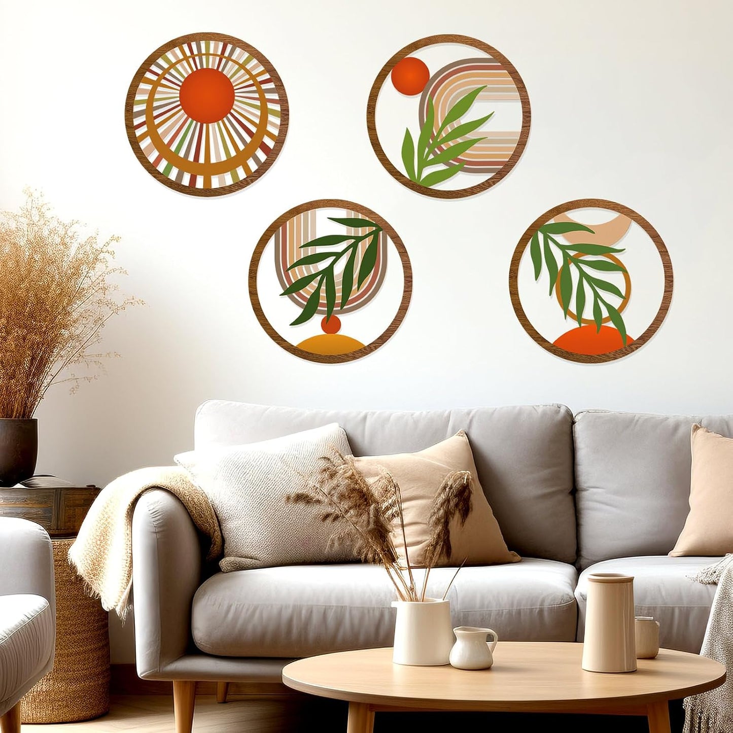 Boho Wall Decor Wooden Hollow Bobo Wall Art Bohemian Bedroom Decor / Rustic / 10 Inch / Set of 4