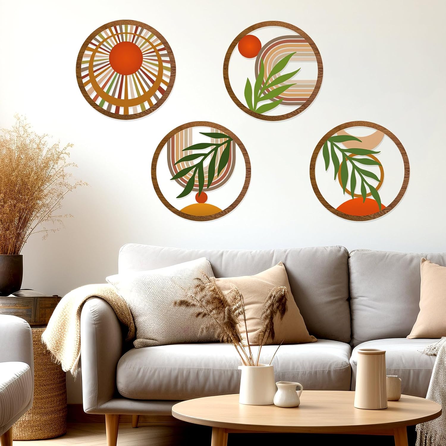 Boho Wall Decor Wooden Hollow Bobo Wall Art Bohemian Bedroom Decor / Rustic / 10 Inch / Set of 4