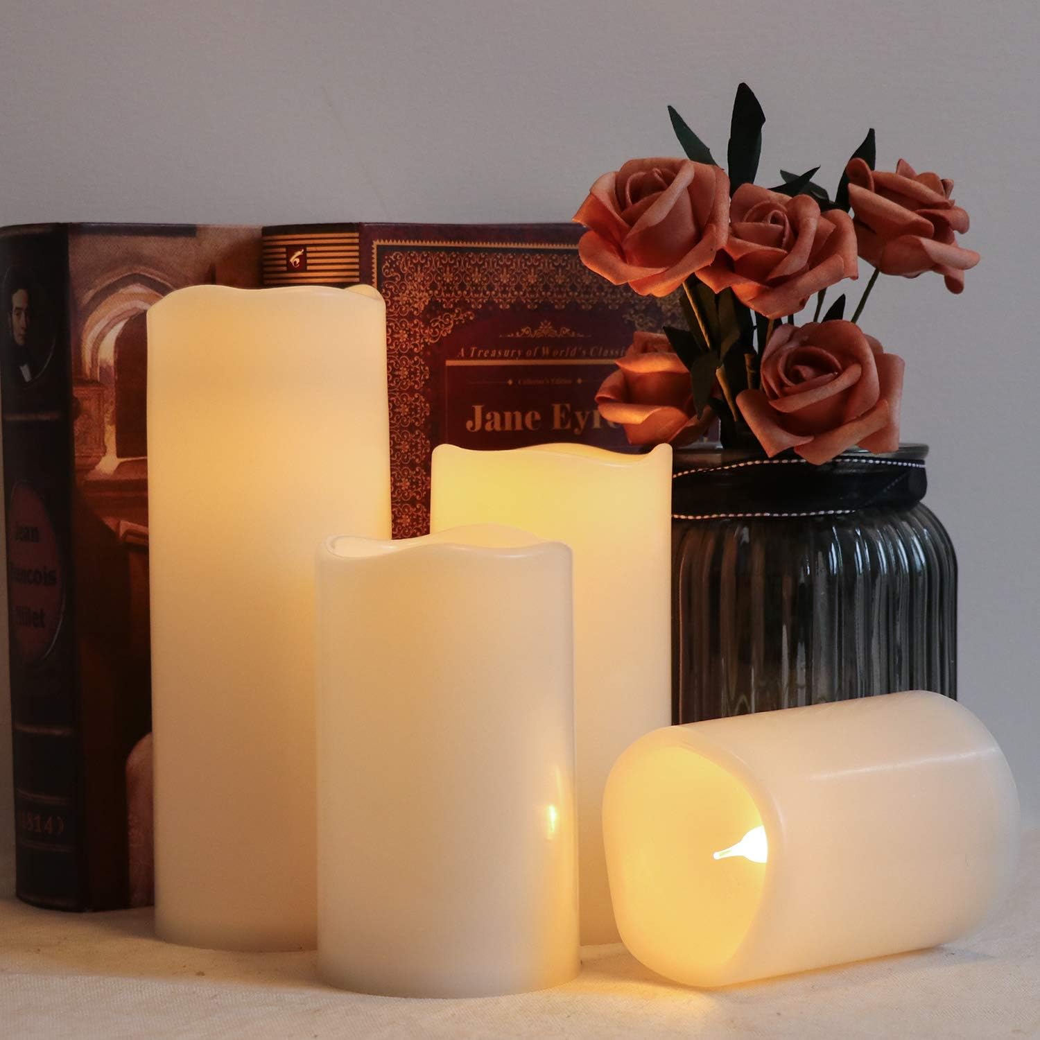 Eldnacele Outdoor Waterproof Flameless Flickering Candles with Remote Timer | Battery Operated Outdoor Candles, White