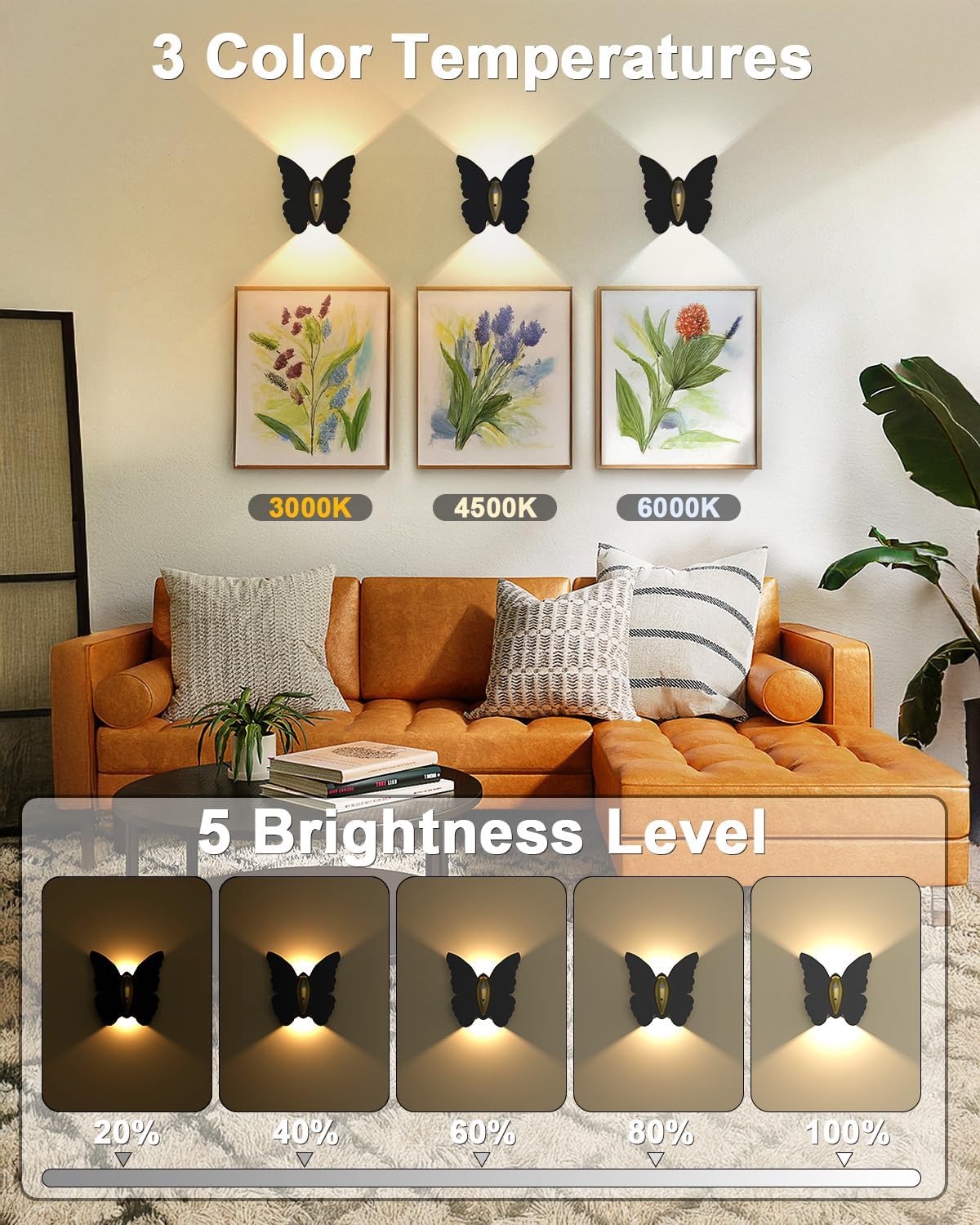 Eneru Motion Sensor Wall Sconce Set of 2, Rechargeable Wall Lights, Indoor | 5000mAh Battery Operated Wall Sconces