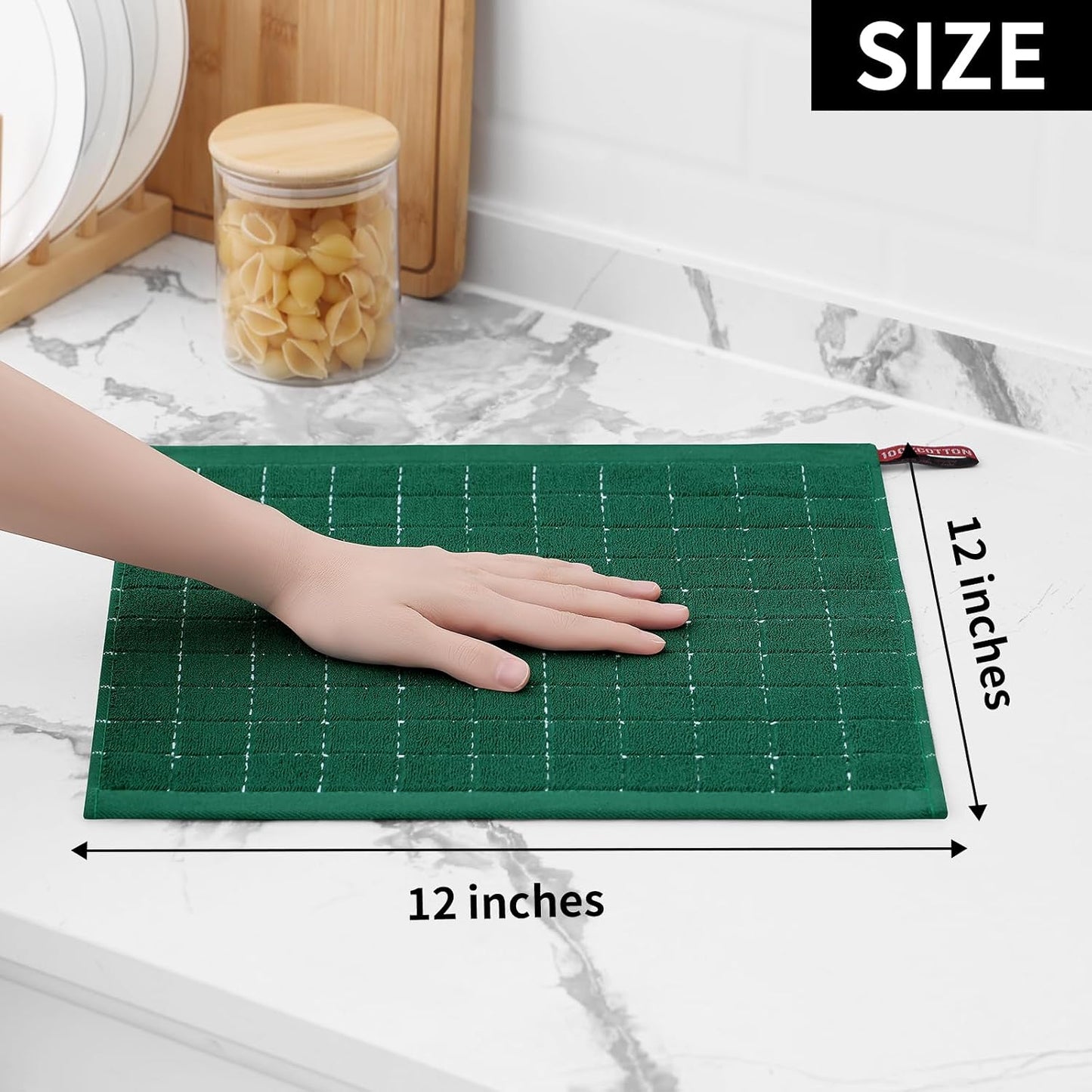 Homaxy 100% Cotton Terry Kitchen Dish Cloths, 12 Pack, Dark Green | Ultra Soft and Absorbent Dish Towels for Kitchen