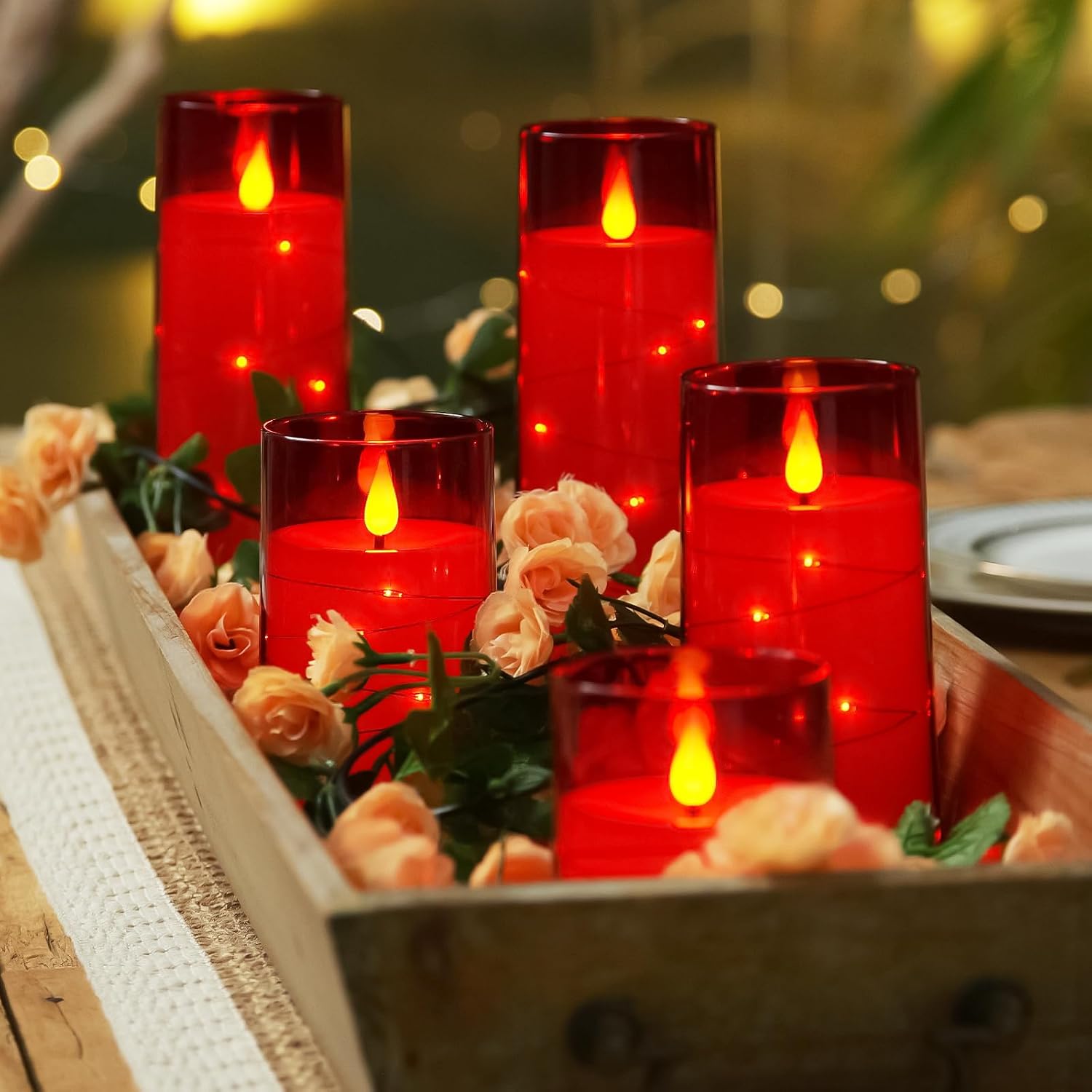 Homemory Acrylic Flameless Candles with Embedded Star String Fairy Lights, Battery Operated Candle, LED Candles, Fake