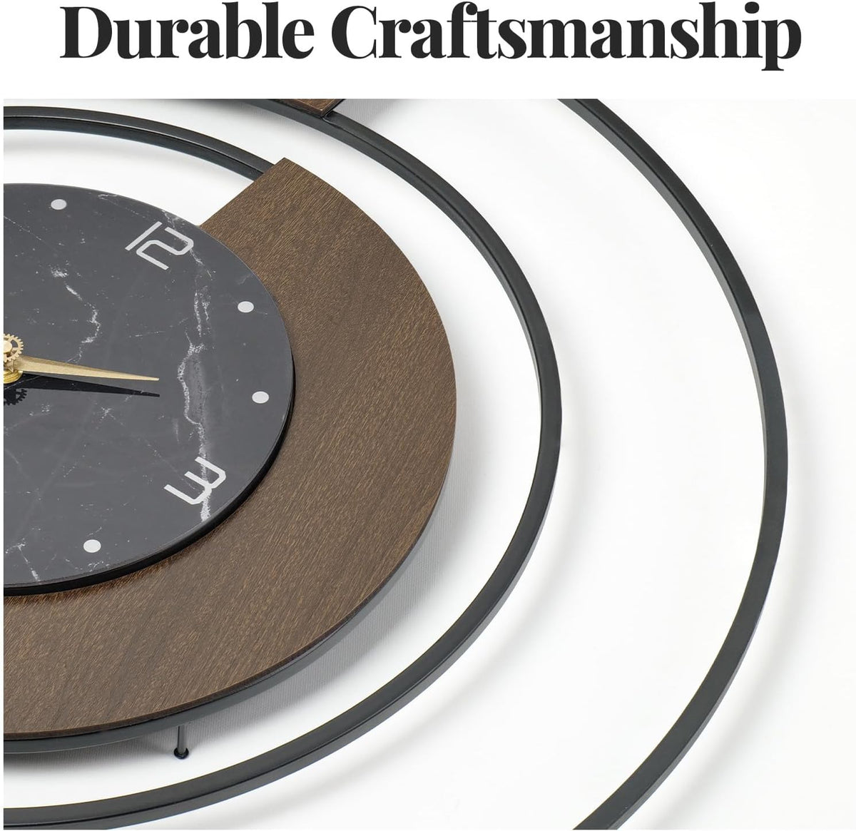 Cuspin 24 Inch Large Wall Clock Modern Walnut Marble Dial Decorative Clock | Silent non ticking, battery operated, easy
