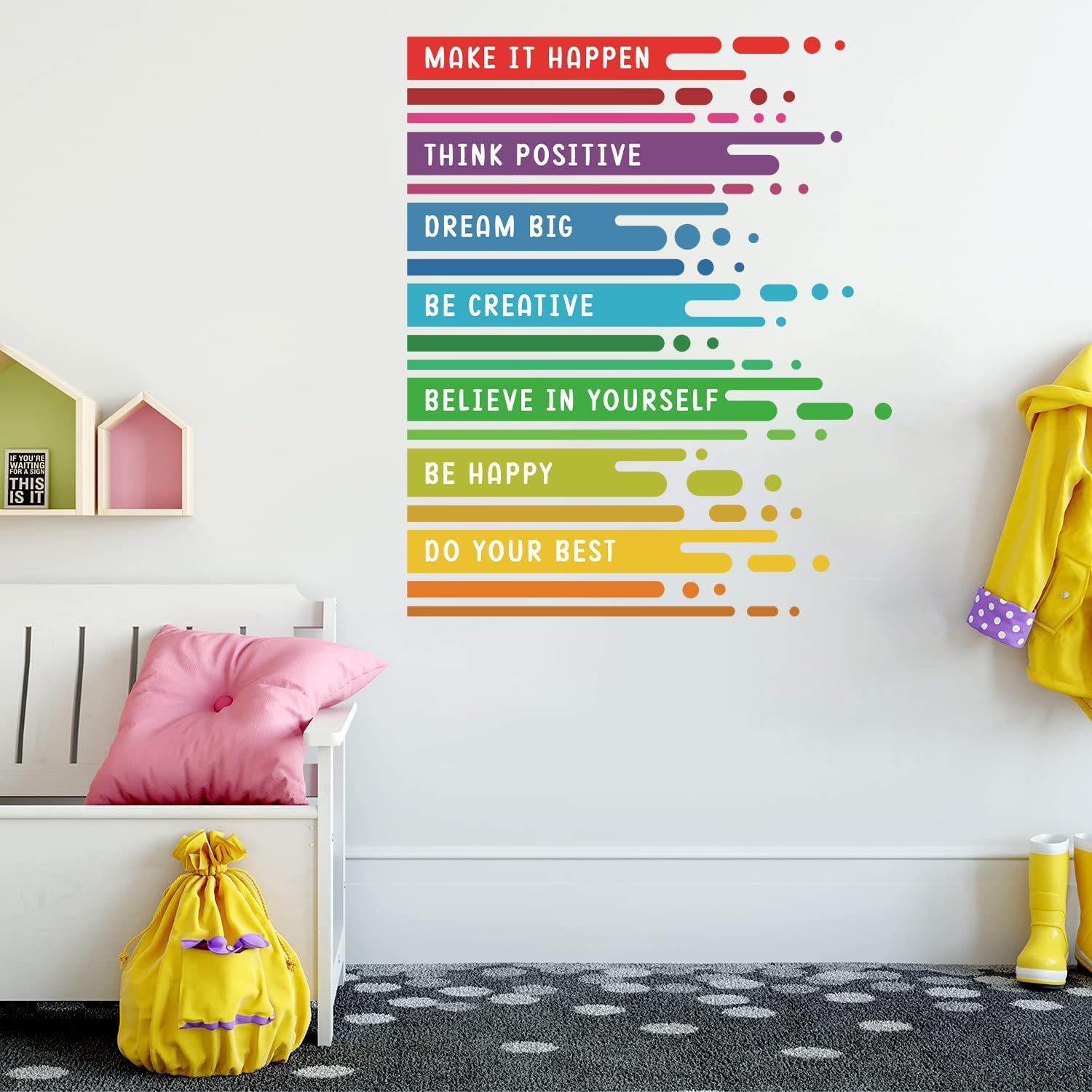 Motivational Saying Classroom Wall Sticker Colourful / Positive Affirmation Wall Decal / Set of 59