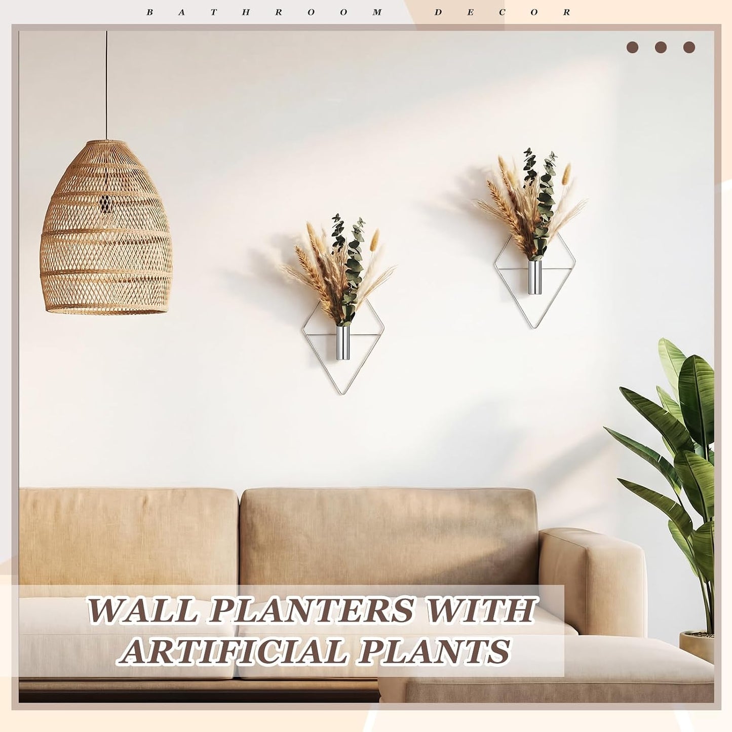 Artificial Metal Hanging Vase Indoor Plants Holder Modern / Chrome Silver / Pampas / Set of 4