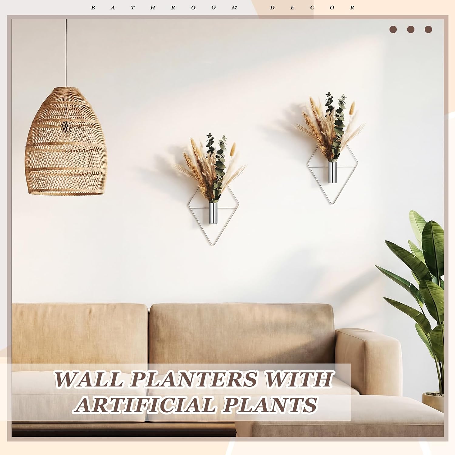 Artificial Metal Hanging Vase Indoor Plants Holder Modern / Chrome Silver / Pampas / Set of 4