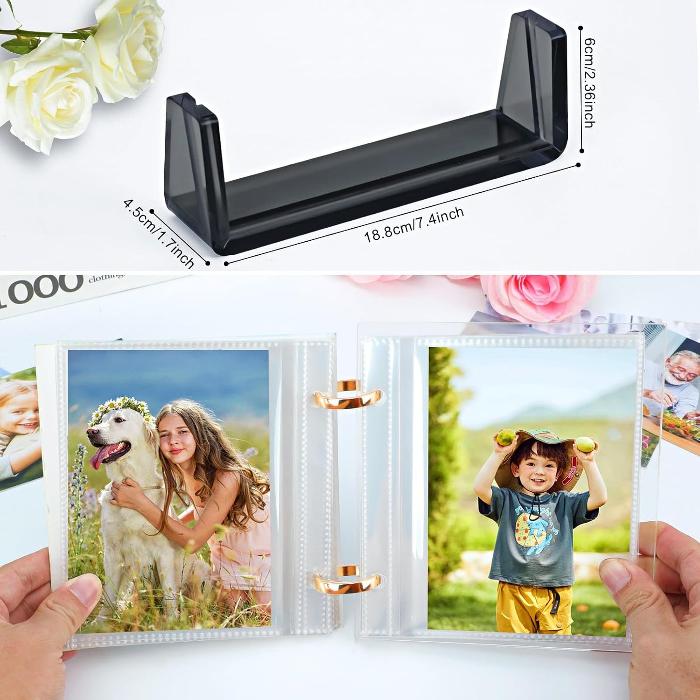 Desktop Flip Photo Album on Stand Acrylic Picture Frame Holds 60 Pictures / 4 x 6 / Black