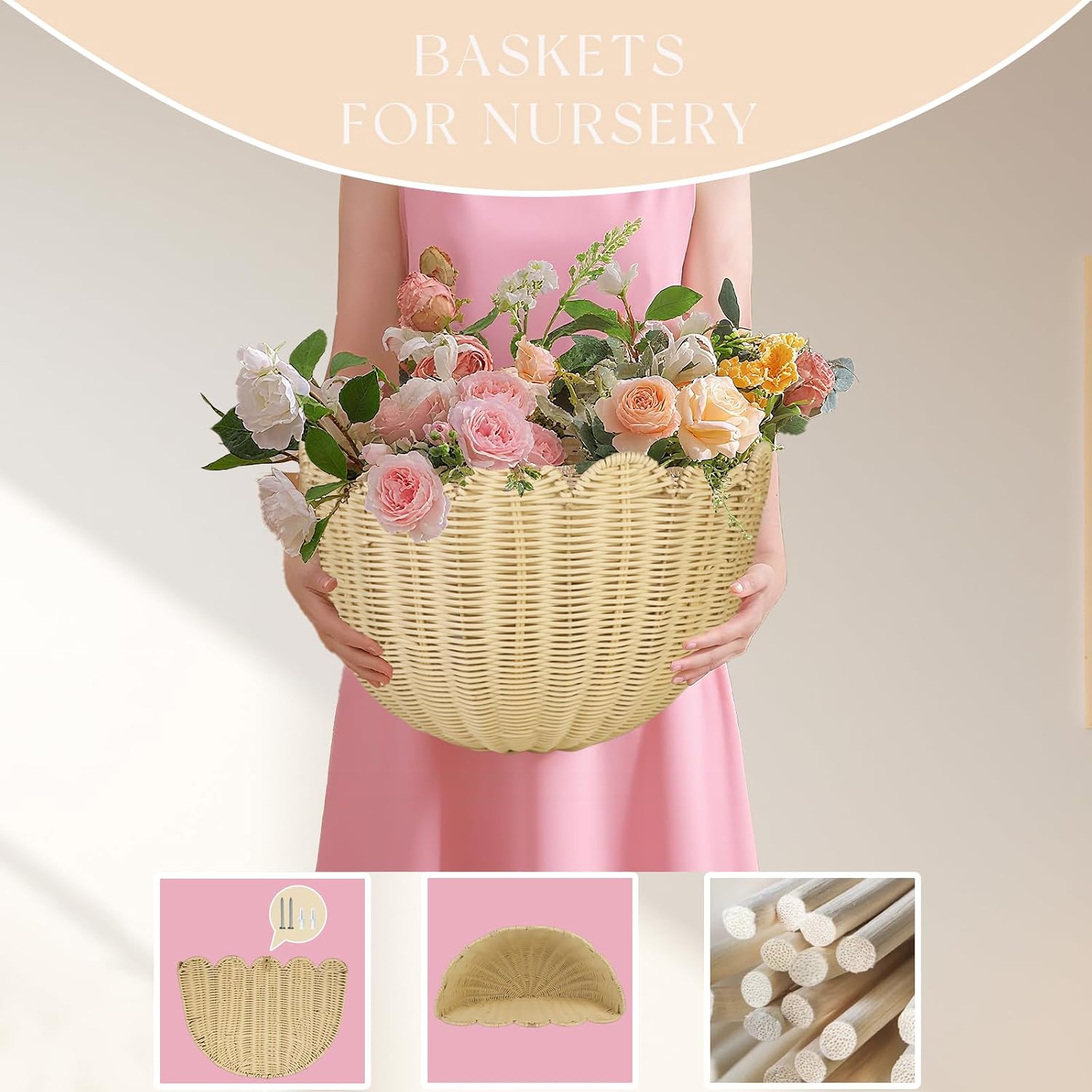in.Hand-woven by of intangible cultural Rattan Hanging Basket Woven / 15.7 x 10 x 8 / Set of 2