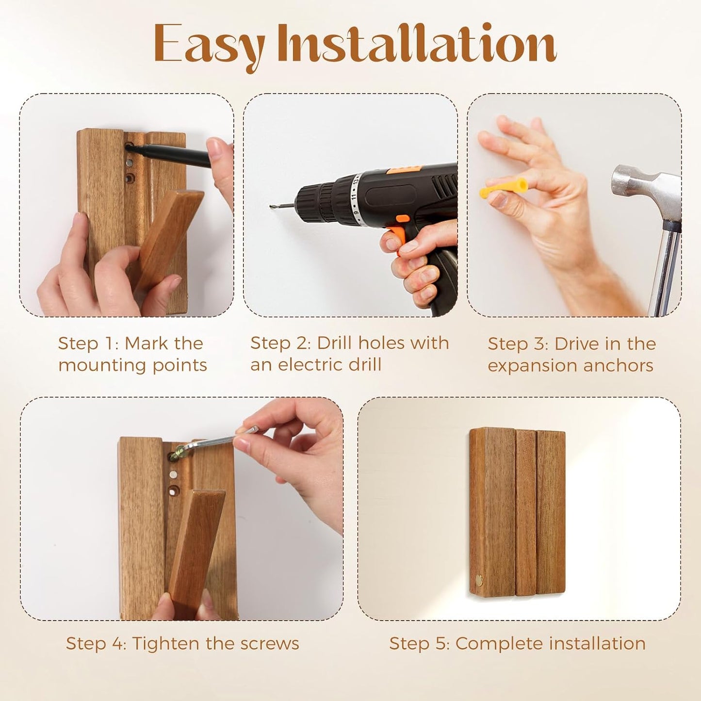 Stylish Wall-Mounted Coat Hat Hooks & Key Holder