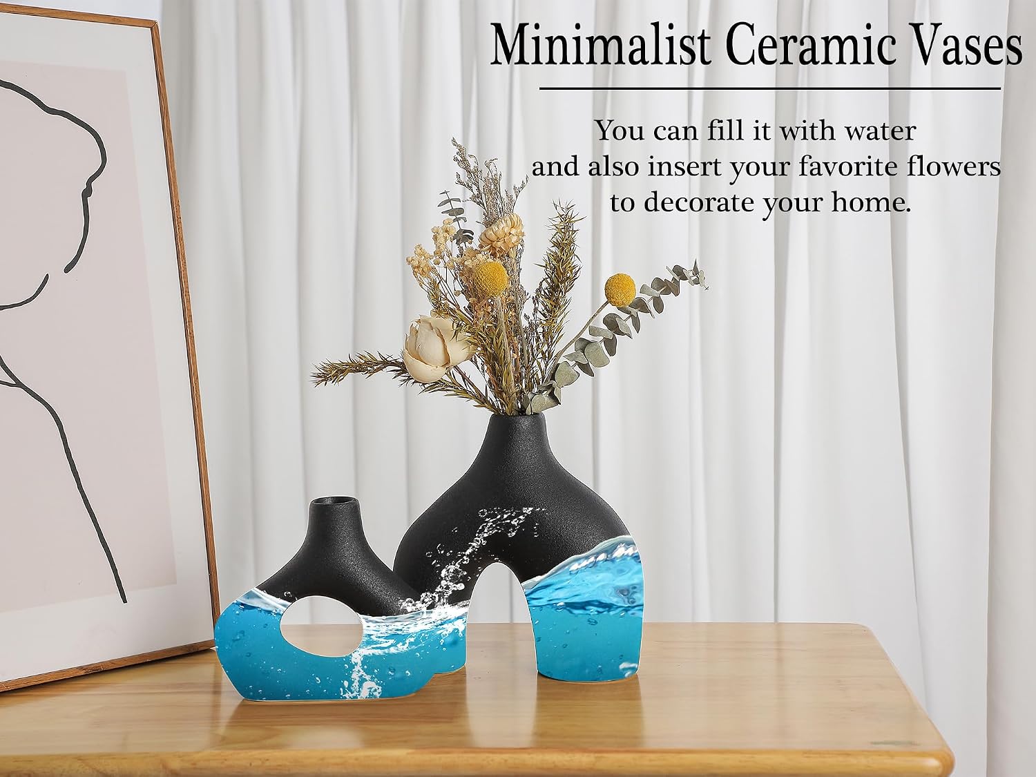 Ceramic Vase for Modern Minimalist Bohemian Decor / Black / Set of 2