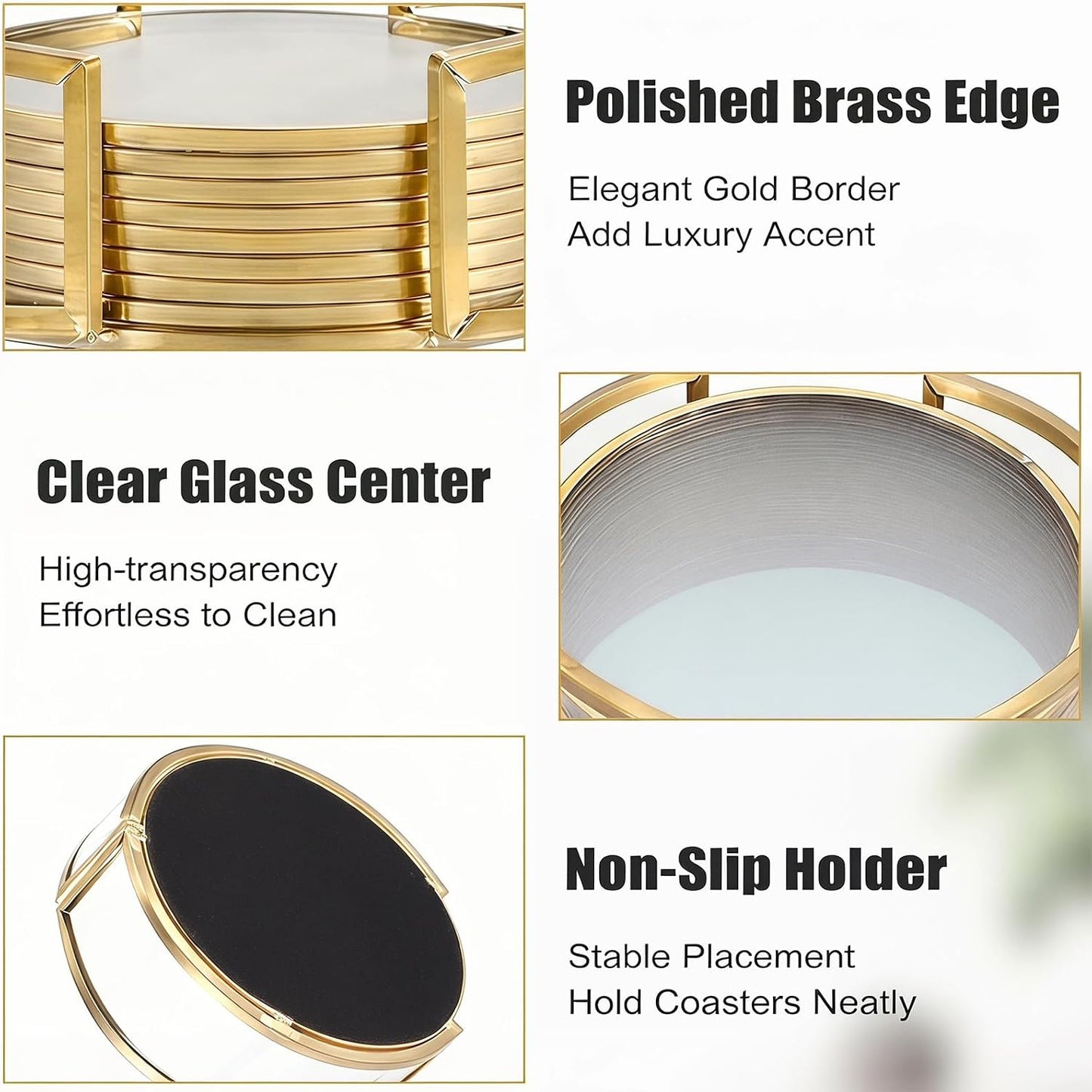 Holder / Glass Coaster Drink Coasters / Gold / Set of 8