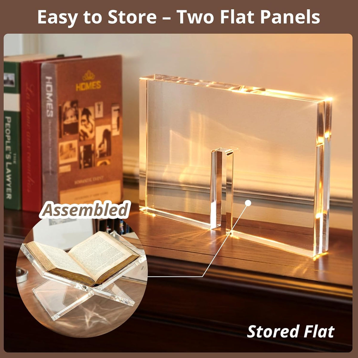 Acrylic Book Stand 12×8×6, Clear 8 mm Thick Book Holder & Display Stand for Cookbooks, Bibles, Art Books, Recipe Books