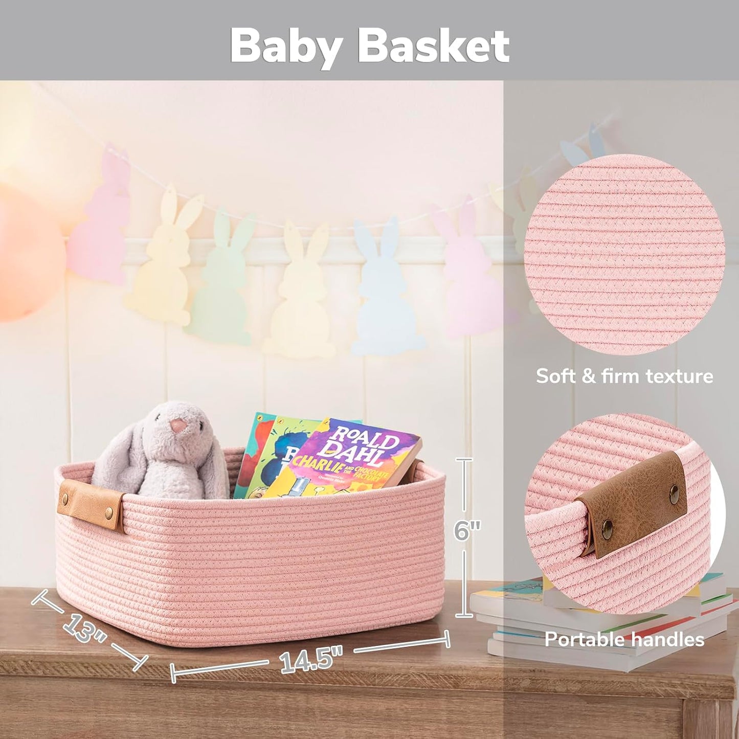 Decorative Woven Baskets / Pink / 14.5 x 13 x 6