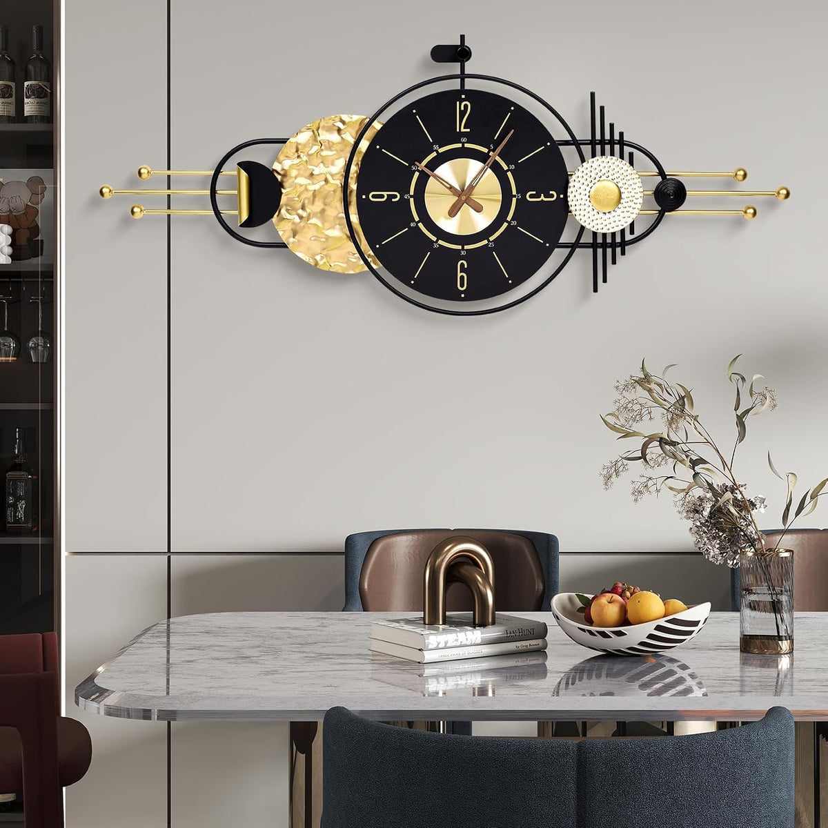 47x19 Inch Modern Large Wall Clock Battery Powered for Living Room | Quartz Movement, Easy-Read Analog Dial, Sleek