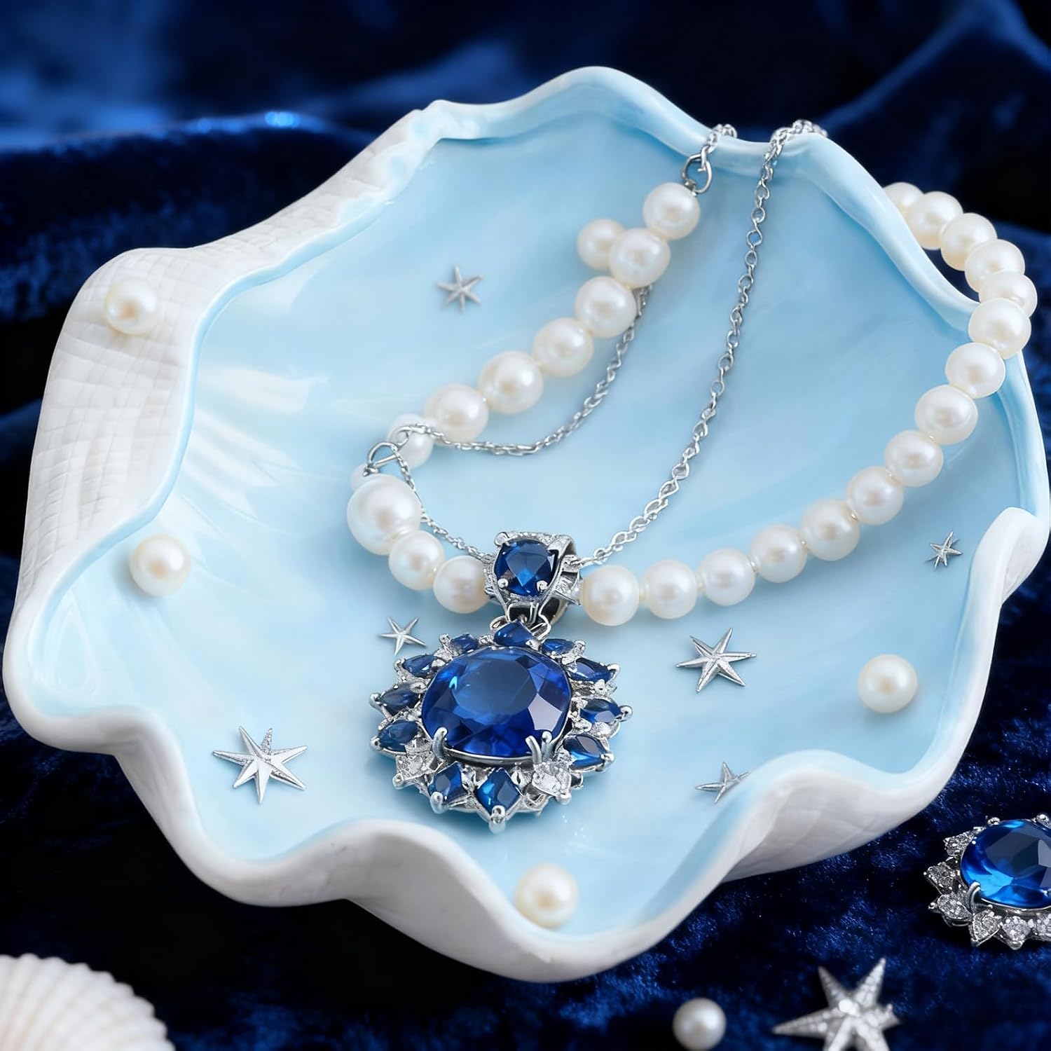 Large Shell Jewelry Dish Tray Ceramic Shell Ring / Shell Jewelry Decorative Tray / 6.7 x 7 x 2.4