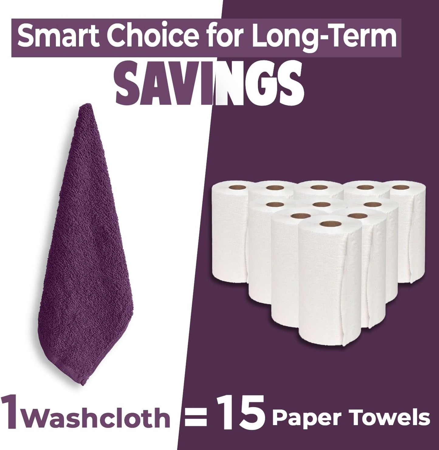 DAN RIVER 24 Pack Cotton Wash Cloths Set for Showering [12x12] Purple | Lighter Weight, Quick to Dry, Super Soft &