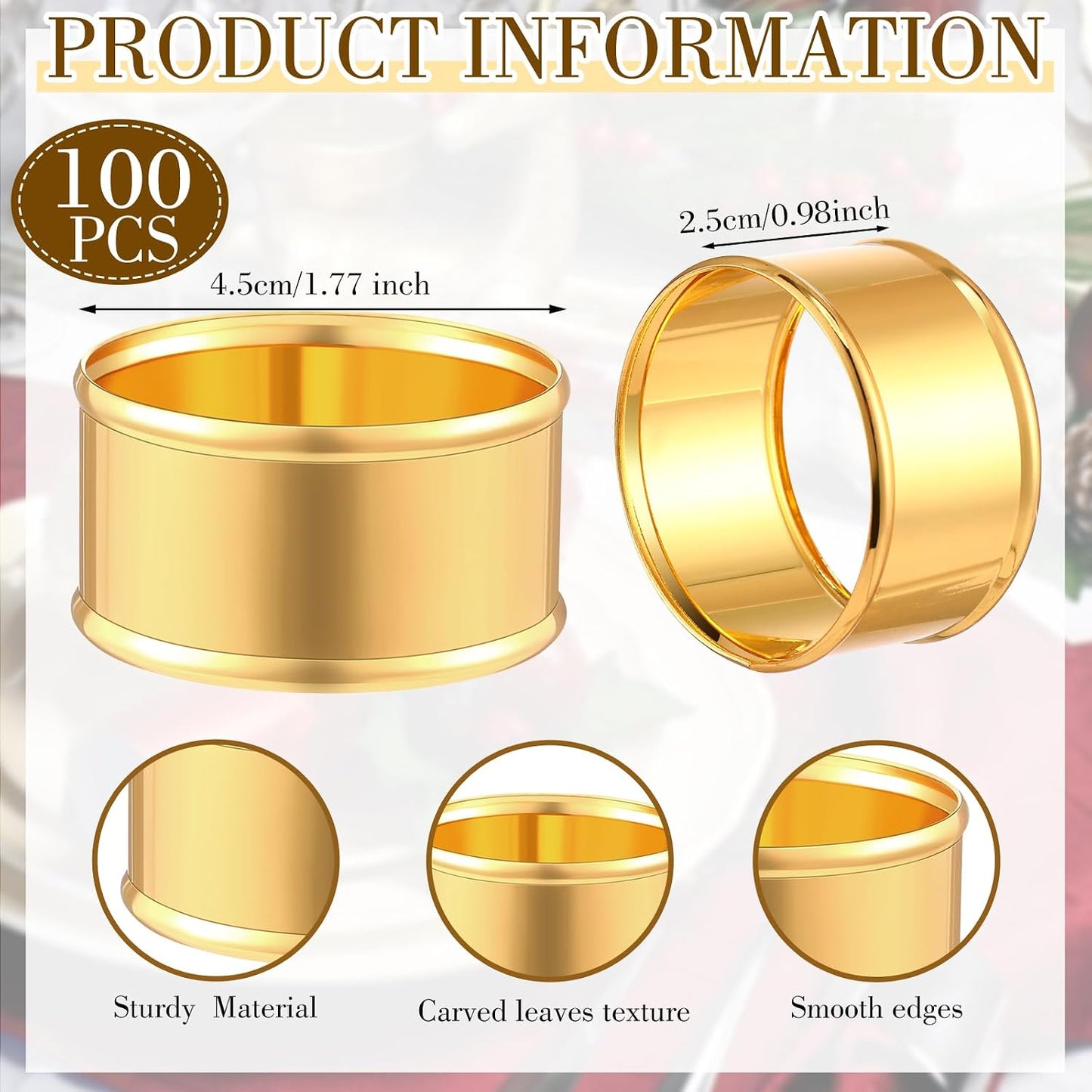 Lounsweer 100 Pcs Napkin Rings Bulk, Gold Metal for Weddings,Basic | Holders for Cloth Napkins, Banquet Dinner Party