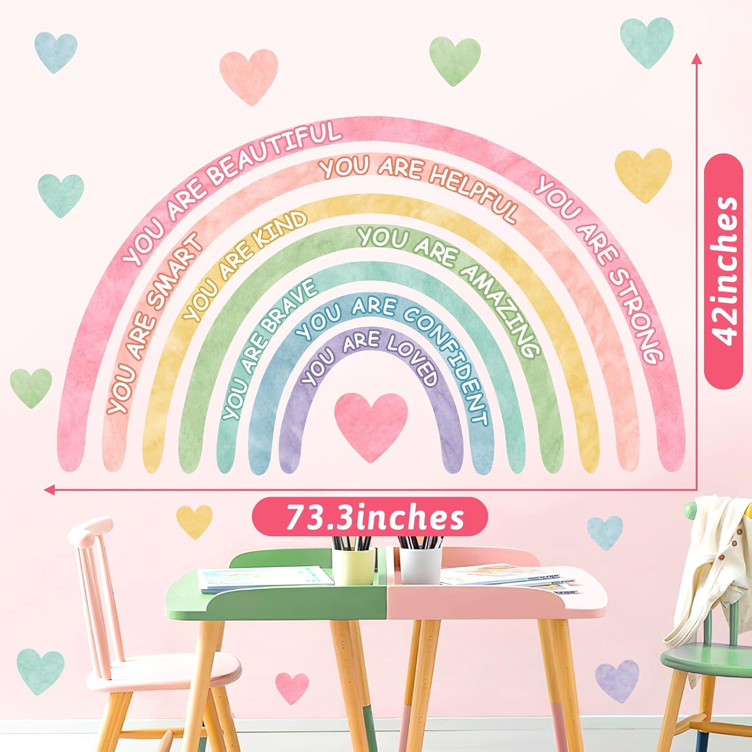 Large Rainbow Wall Stickers Kids Inspirational Wall Decal for Girl Bedroom Peel / Watercolor Blue