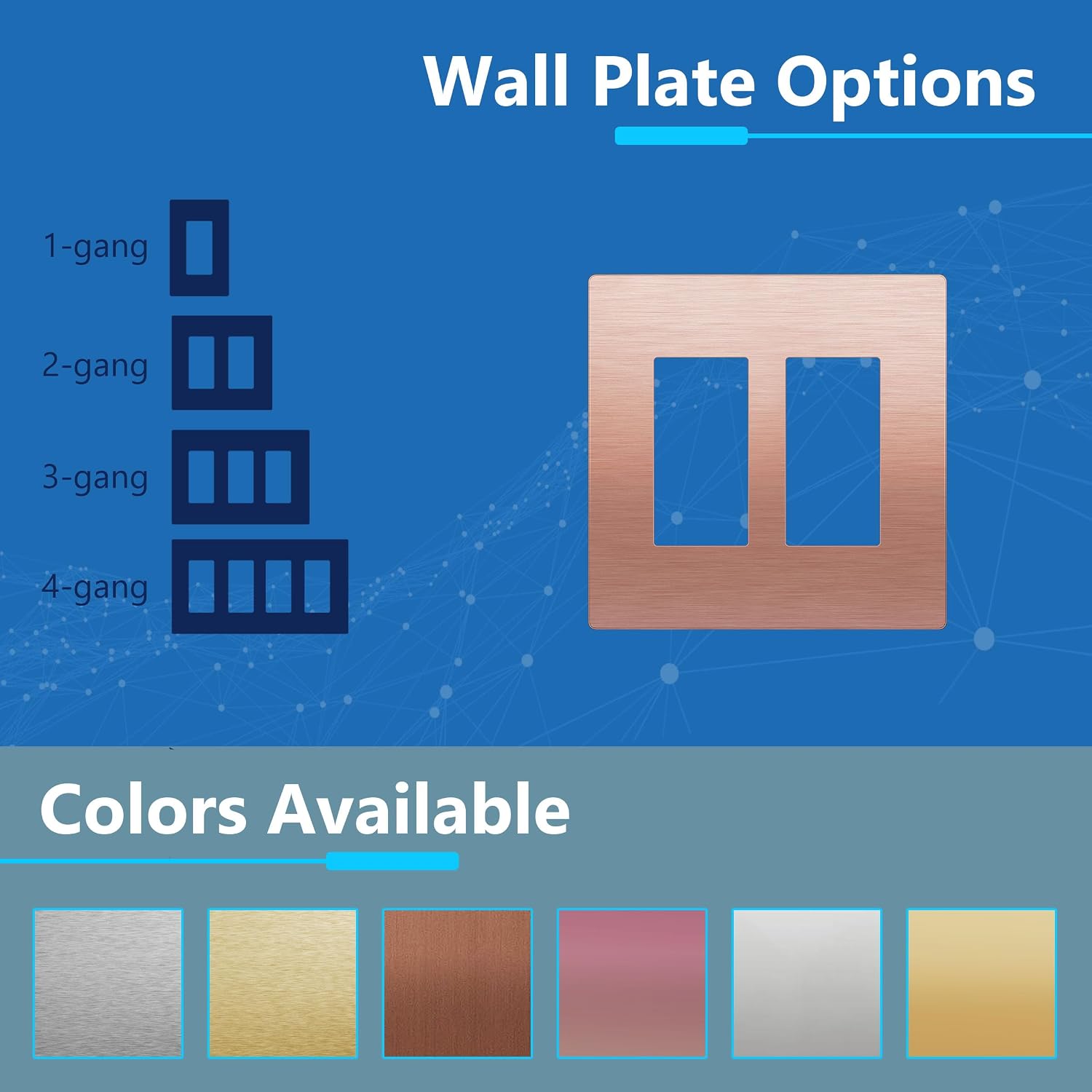 LIDER Double Decorator Metal Wall Plate, Mid-Size 2-Gang 4.88” x 4.92” | Screwless Cover, Temperature And Impact