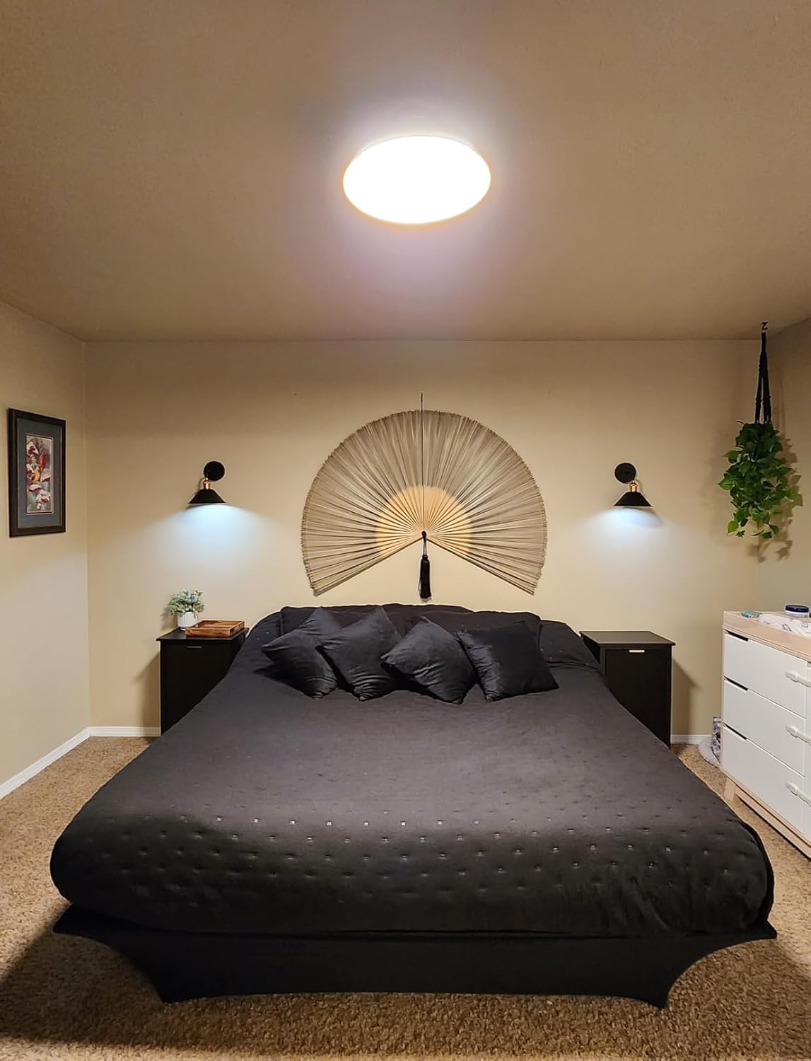 Large Bamboo Fan Wall Art For Boho Hanging Headboard / Gray / 48inch