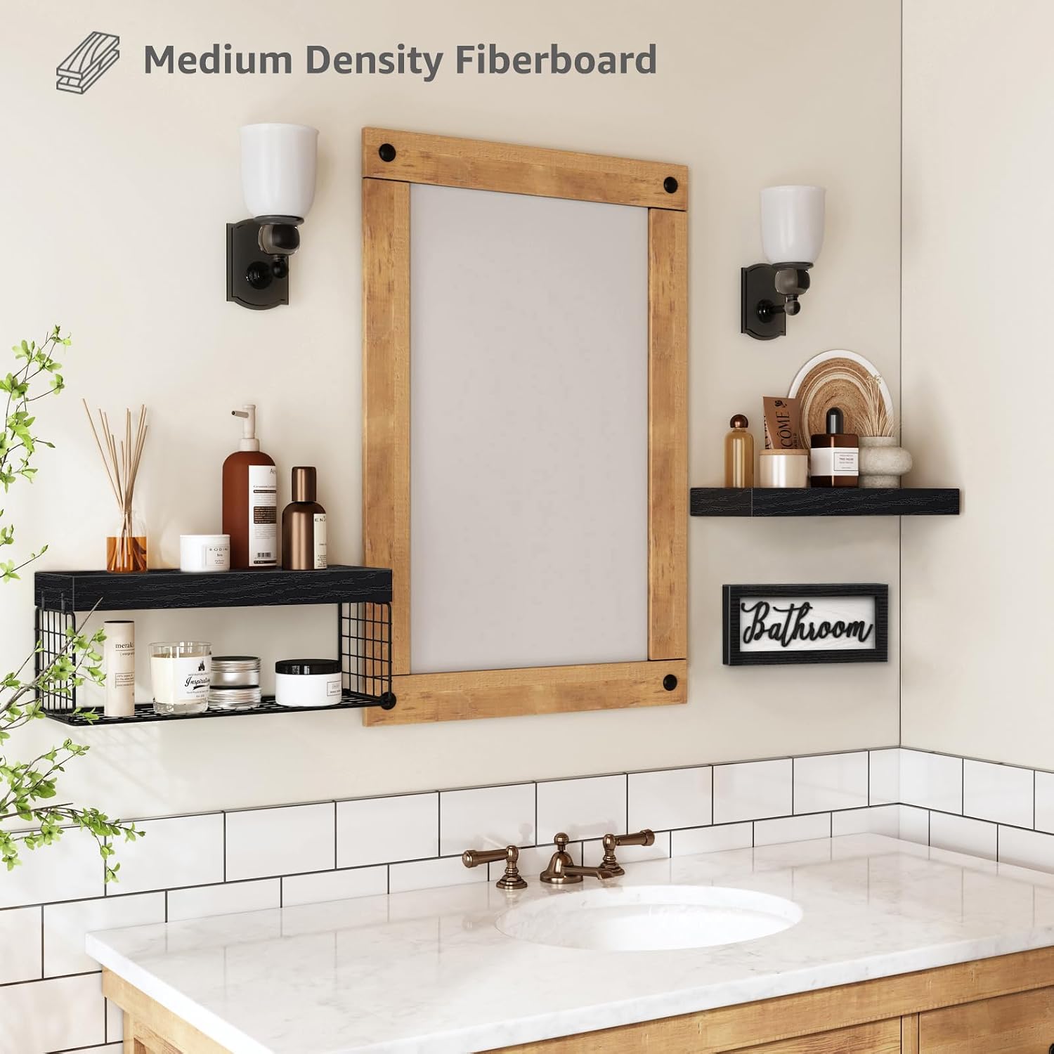 QEEIG ‎Bathroom Shelves Over Toilet - Paper Storage Wall Mounted Farmhouse Decor Decorations Aesthetic Décor Sign Small