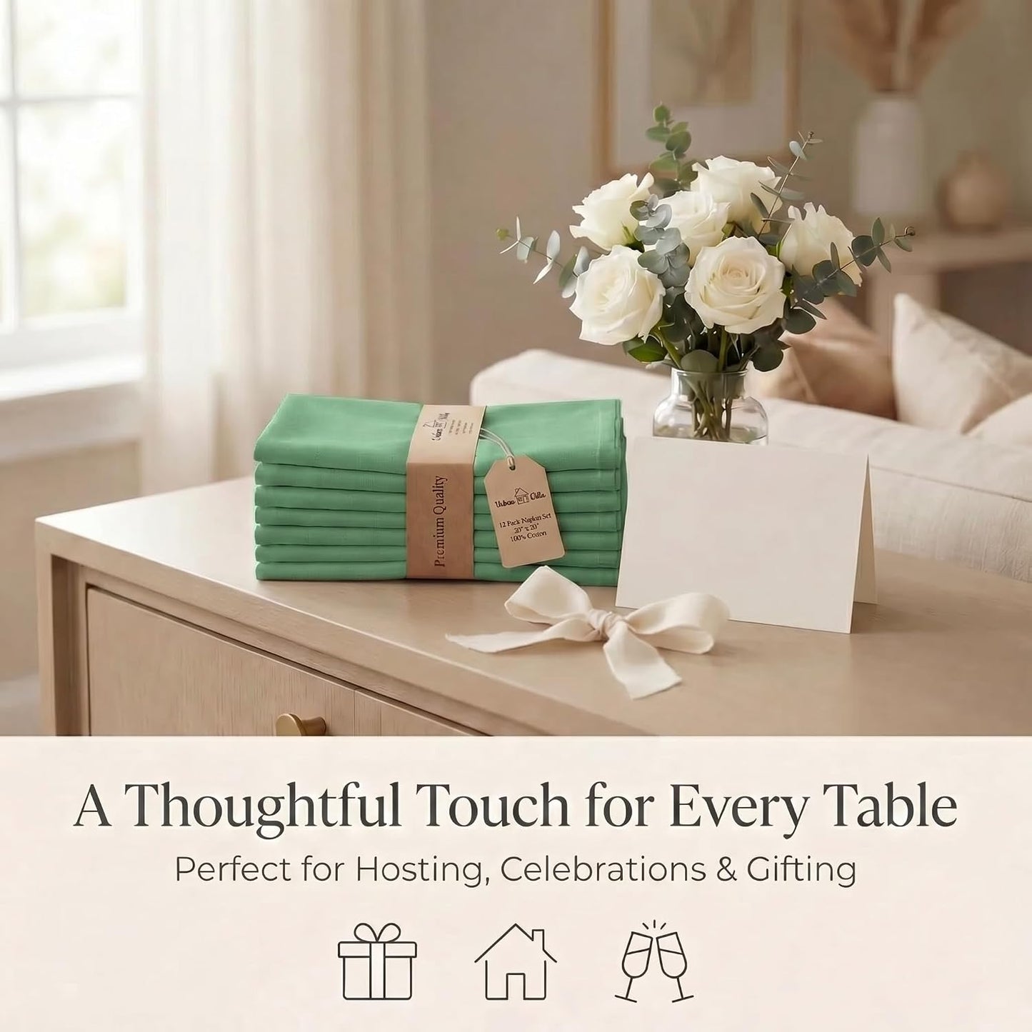 Urban Villa Cloth Napkins Cotton 20x20 (Set of 12) Geen