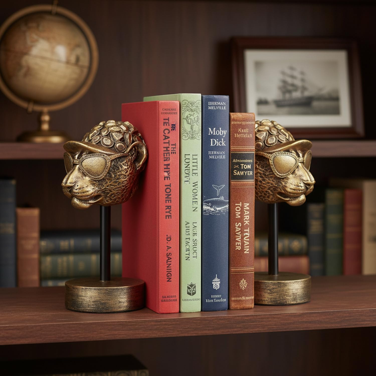 Vintage Bookends / Resin Book Ends / Golden Cheetah
