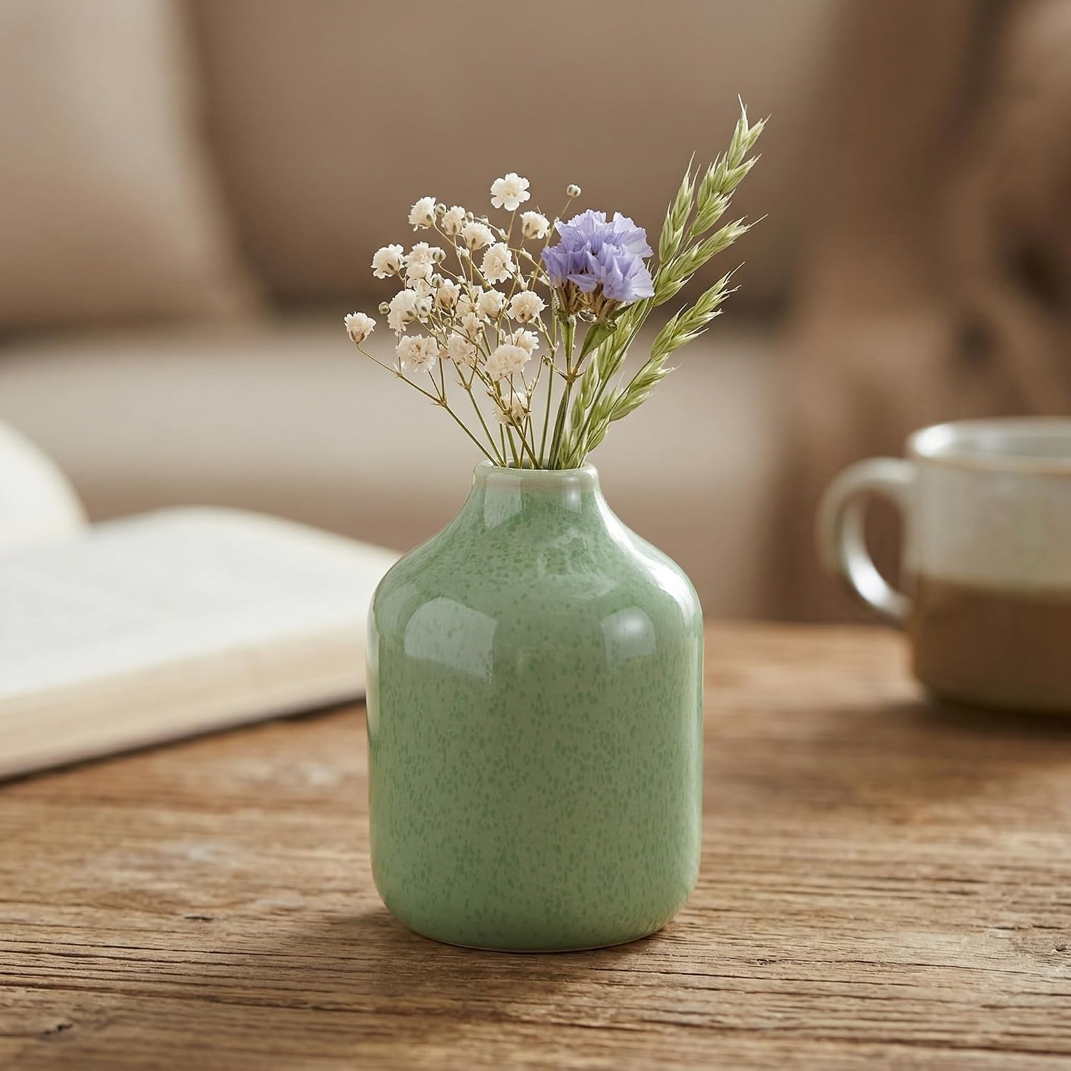 Modern Ceramic Bud Vases / Green / 4 Inch