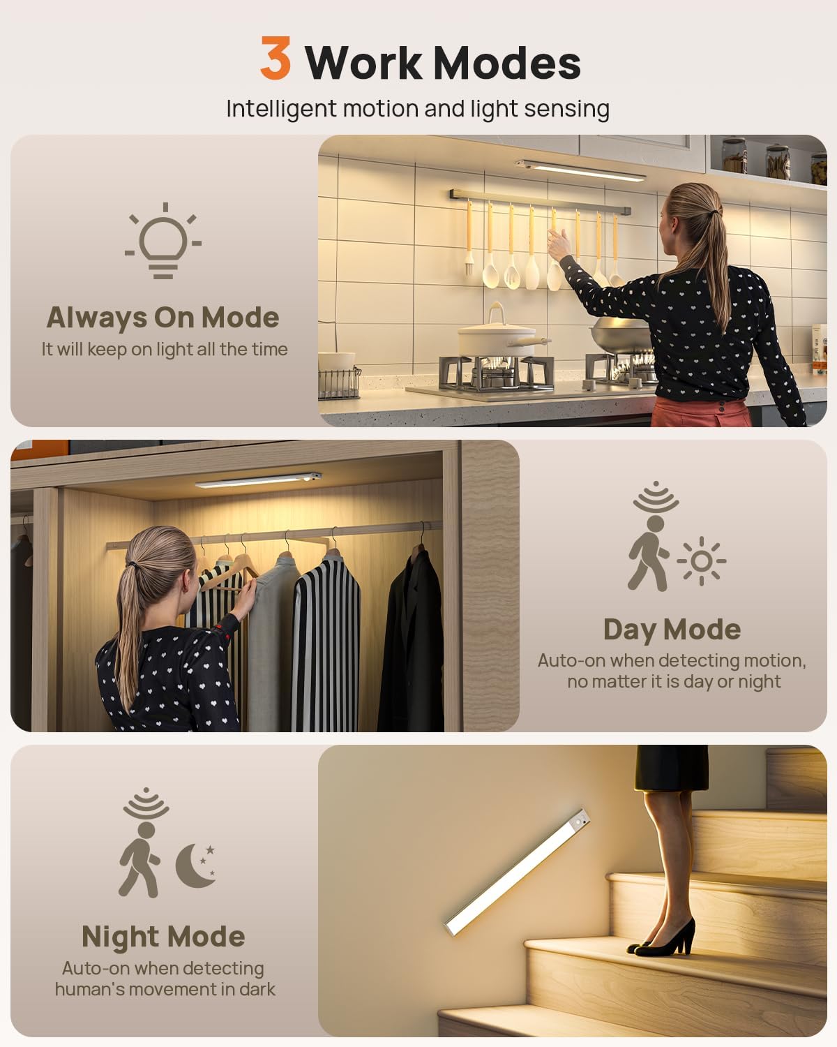 16inch Under Cabinet Lighting Wireless 2 Pack, Motion Sensor Light Indoor | 4000mAh Rechargeable LED Closet Lights with