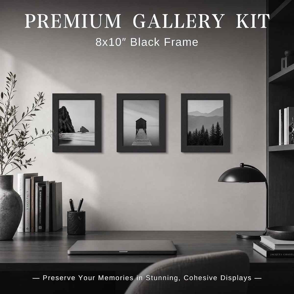 VCK 8x10 Picture Frame Set of 12, Black Wood 8 x 10 Photo Frames for Wall Mounting Horizontally & Vertically