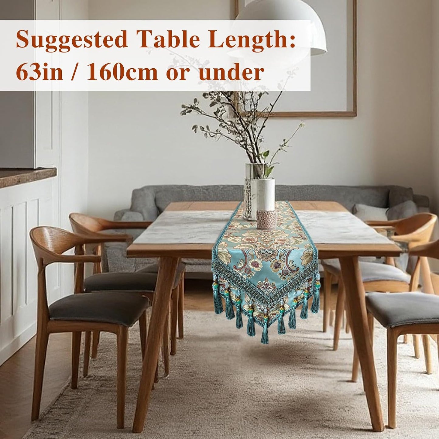 kilofly Elegant Floral Brocade Jacquard Table Runner Tassels (89 x 12 inches)