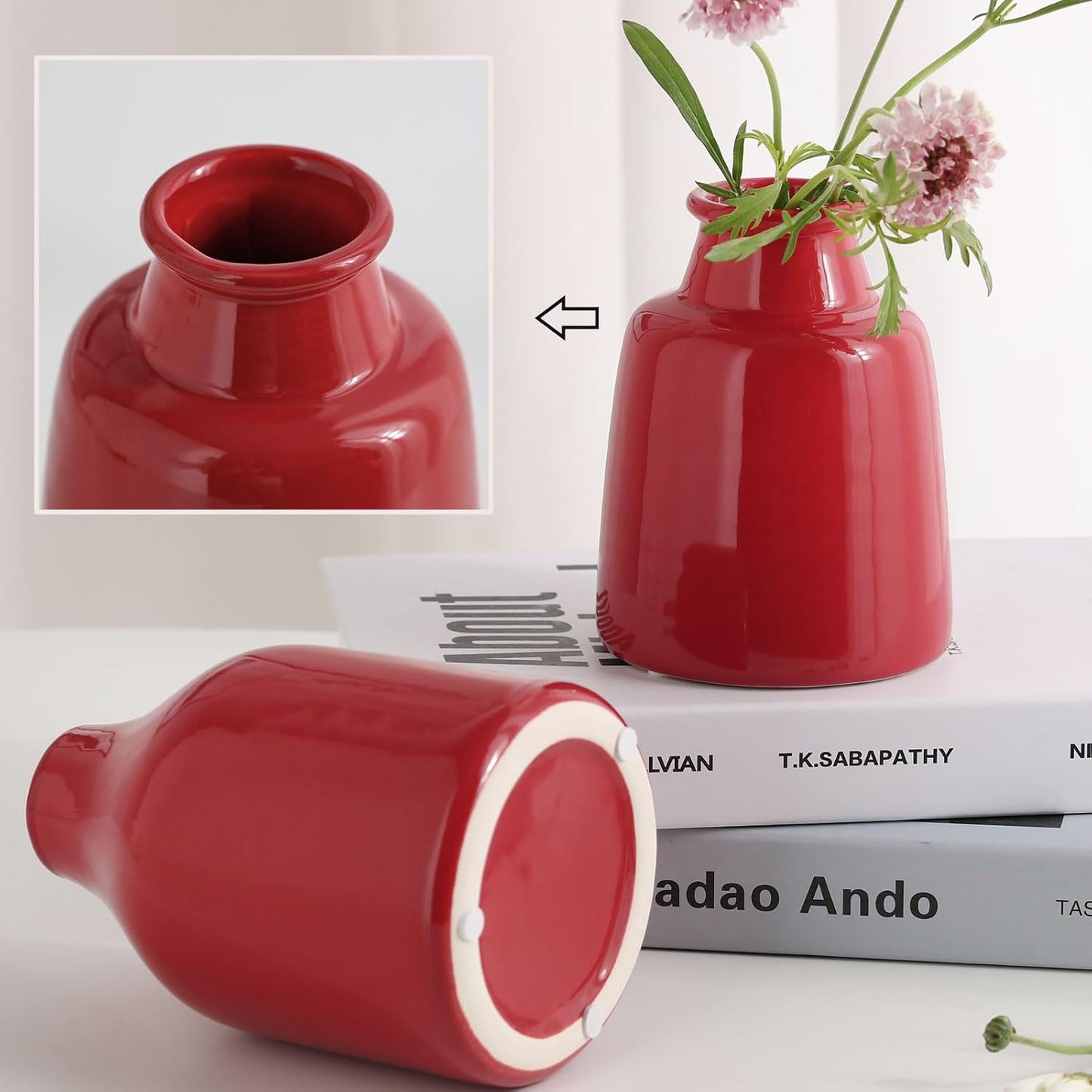Red Small Vase for Modern Home Decor / 3 Vase Set- Red / Set of 3