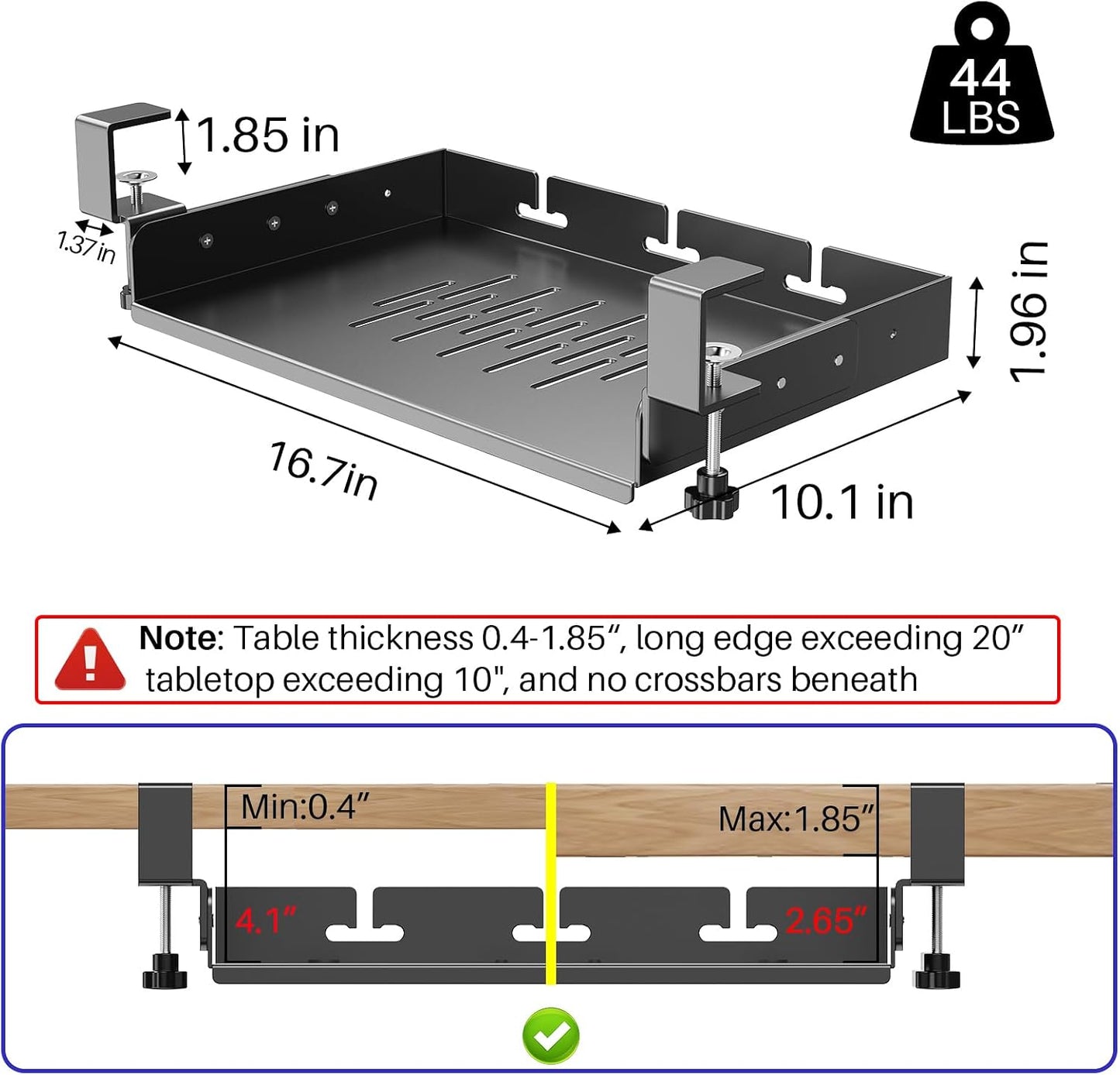 BYMECOST No Drill Under Desk Laptop Mount, Metal Under Desk Storage Shelf | Laptop Storage Tray for Macbook, Mac Mini