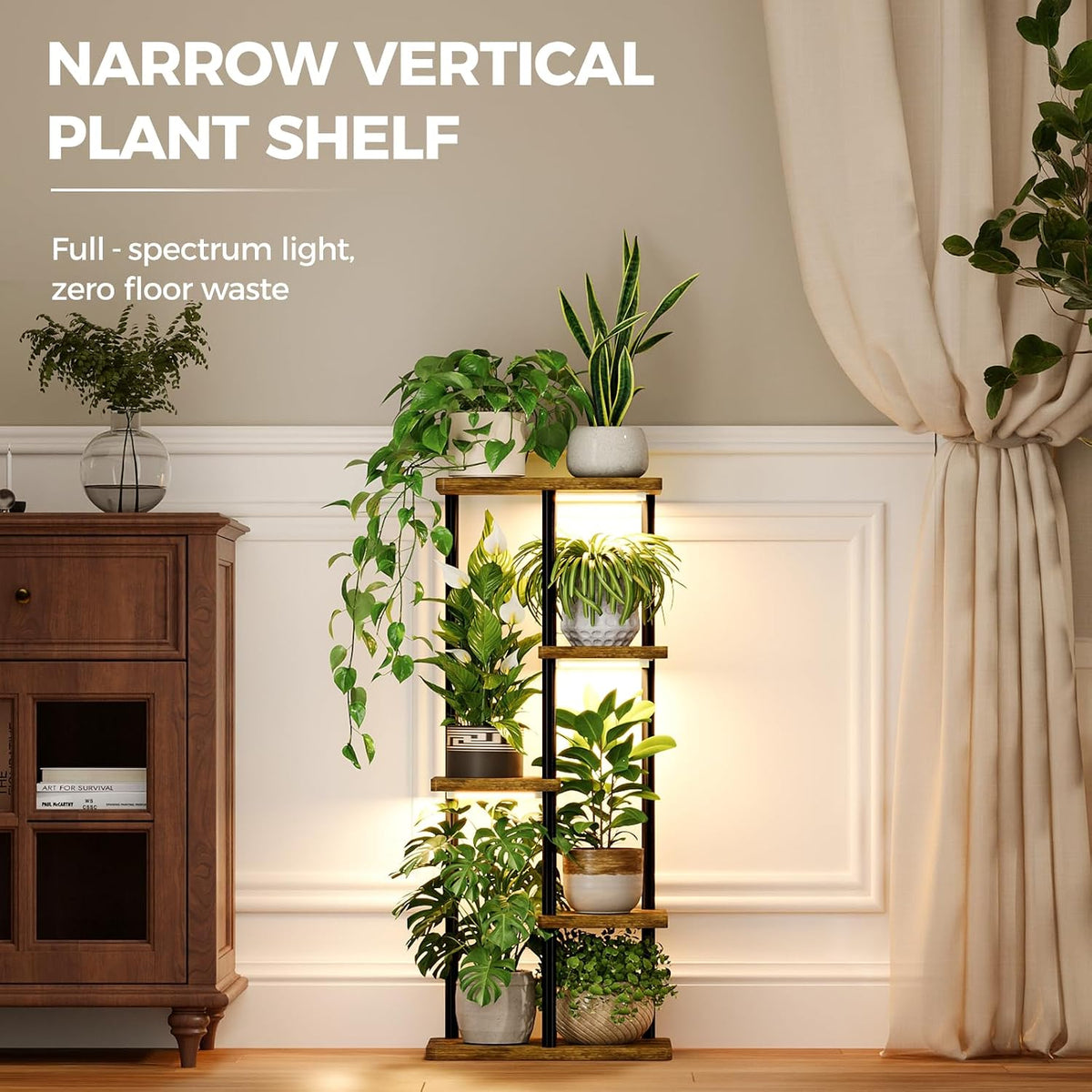 Bamworld Indoor Plant Stand with Grow Light Corner 5Tier | Metal Plant Shelf Wood Flower Stand for Home Living Room