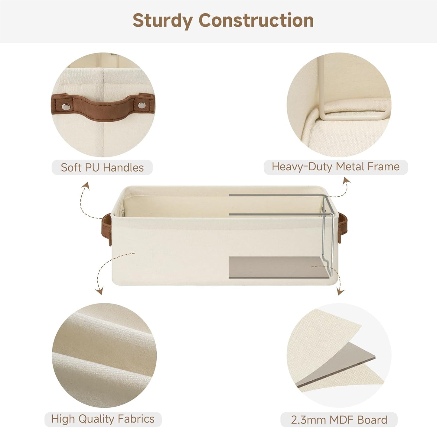 Fabric Organizer / Narrow Storage Bins / Natural Color / 15"L x 6"W x 5"H