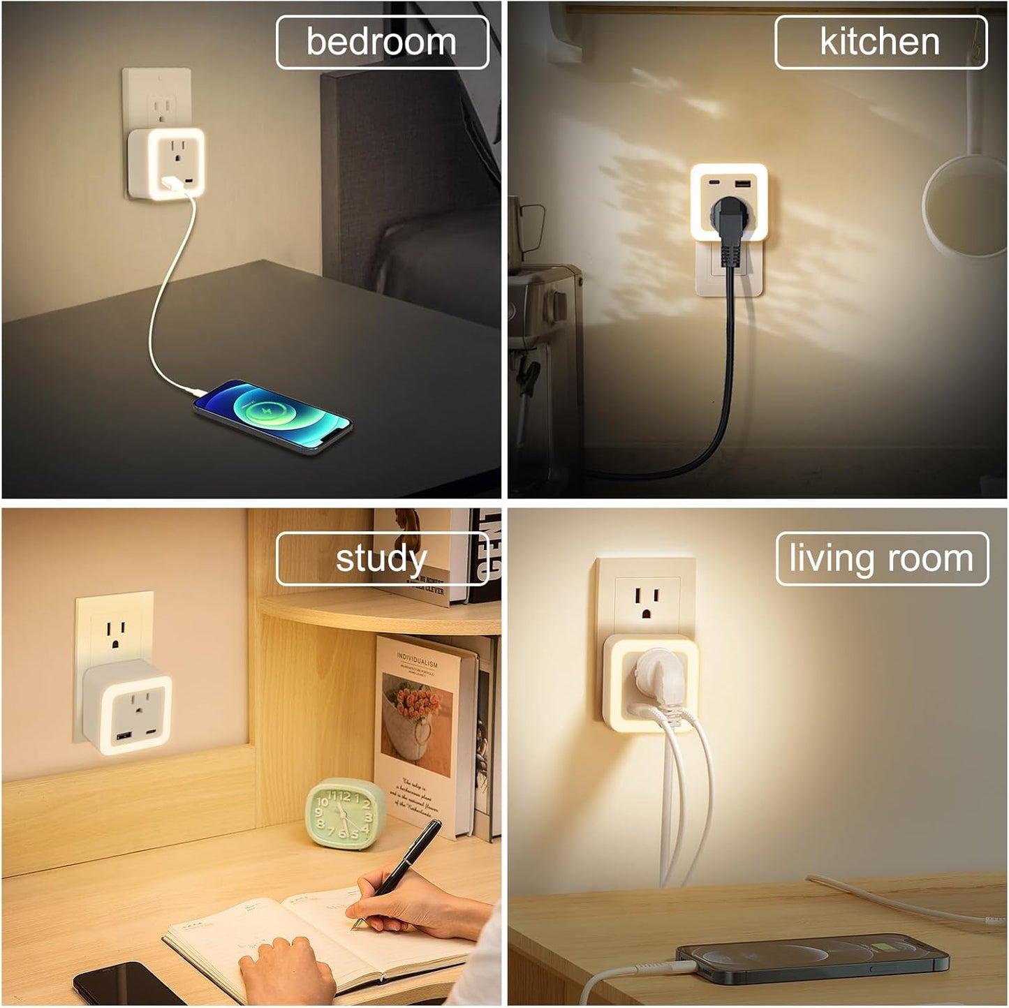 Night Lights Plug Into Wall 2 Pack Rechargeable Battery Backup Light | Dusk to Dawn Sensor Night Light with Outlet