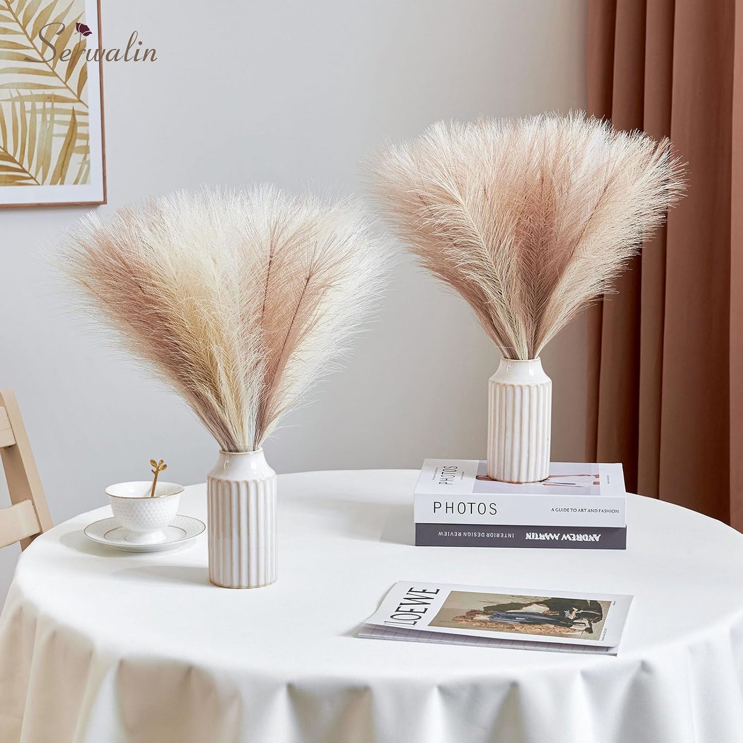 Faux Pampas Grass Bulk Boho Decor / G Ivory & Beige & Sand / Set of 60