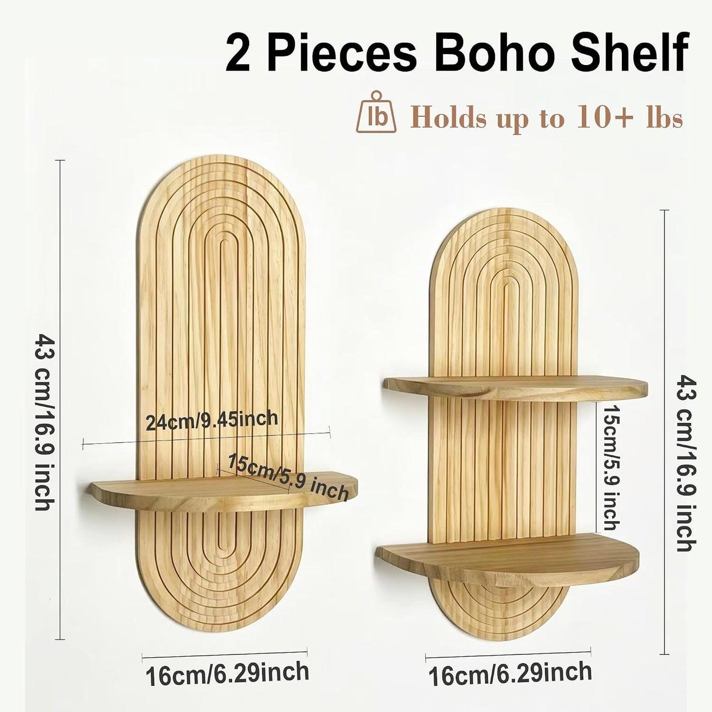 Boho Wall Shelves Boho Chic Wall Decor / 2 Set - Nature / 16.9 x 9.4 / Set of 2