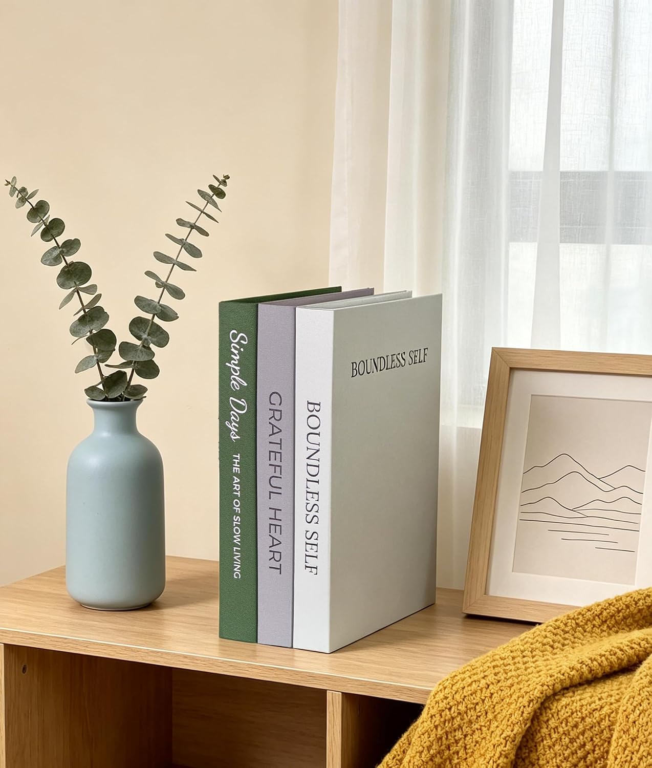 Olive Green Decorative Books Minimalist Linen Hardcover Faux / Philosophical Olive Green / Set of 3