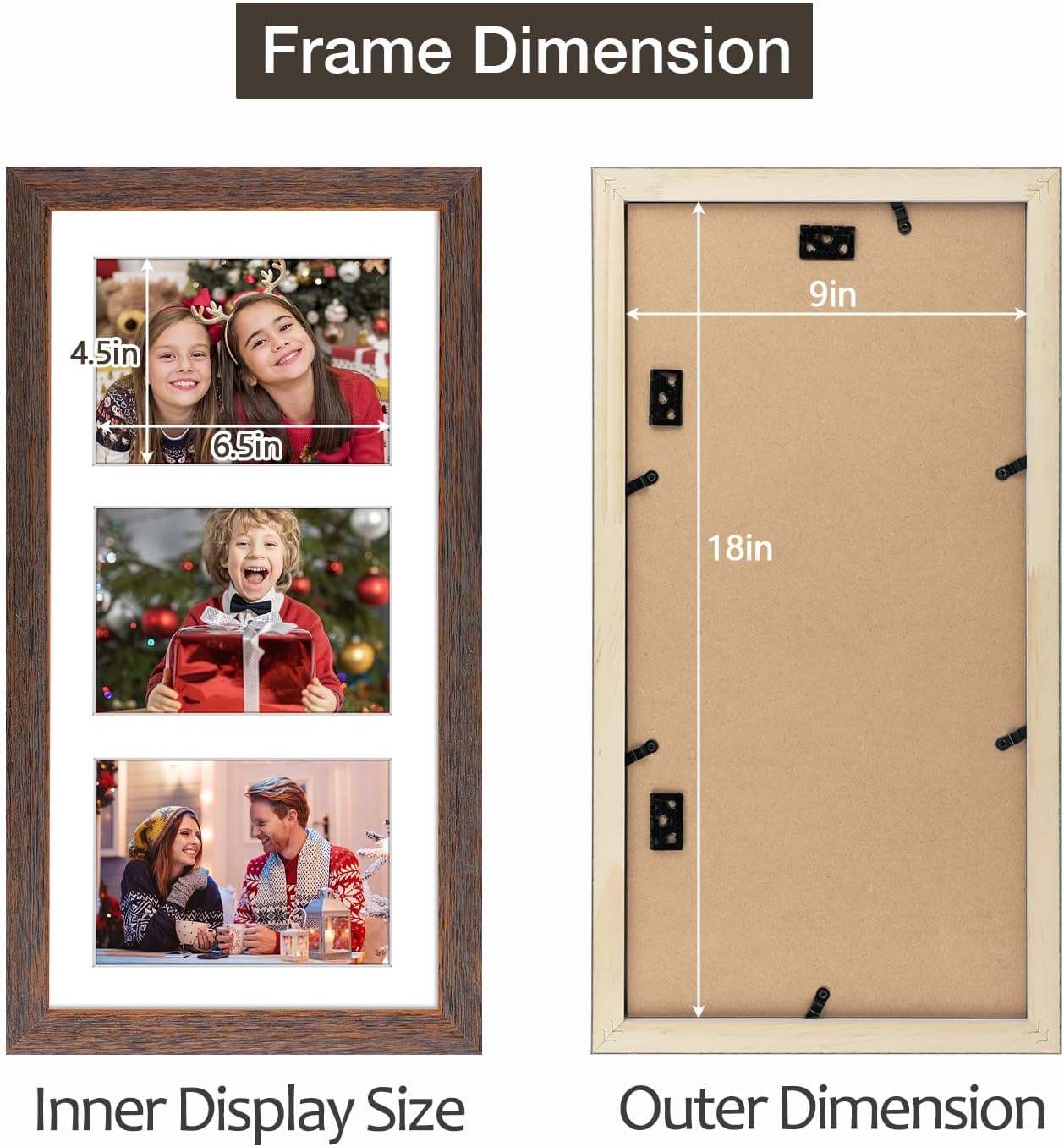 Golden State Art 9x18 Distressed Brown Wood Frame for Three 5x7 Pictures | 1 Pack,Matted to 3 5x7 Picture,Solid Wood