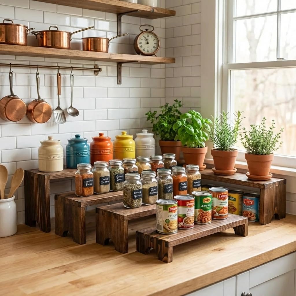 Wooden Tiered Risers Display Stand / Natural