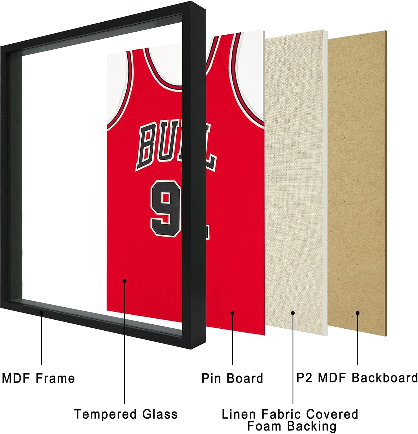 16x20 Large Shadow Box Picture Frame with Soft Linen Back, Black Wooden Youth Kids Jersey Frame Display Case with