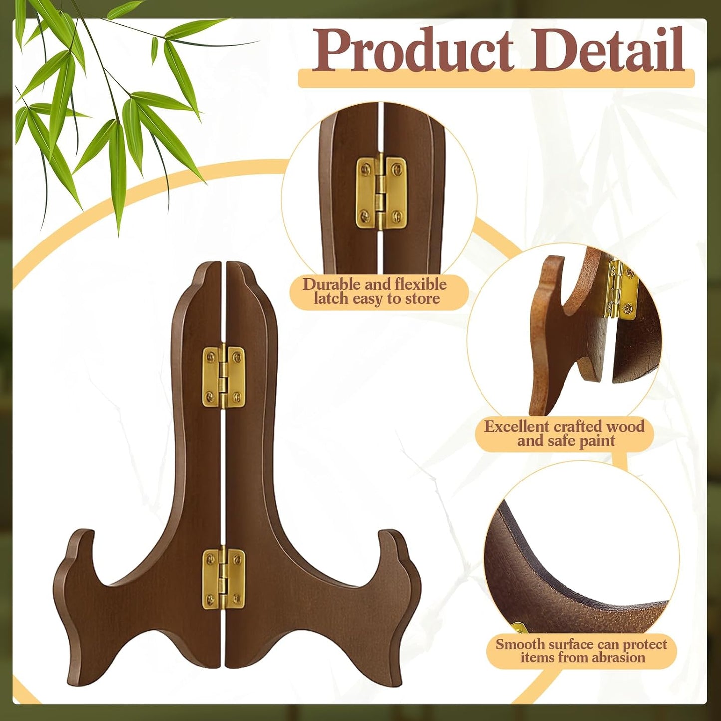 Packs Wooden Display Stand Decorative Plate Stands for Display Picture Frame Holder / Brown / 4 Inch