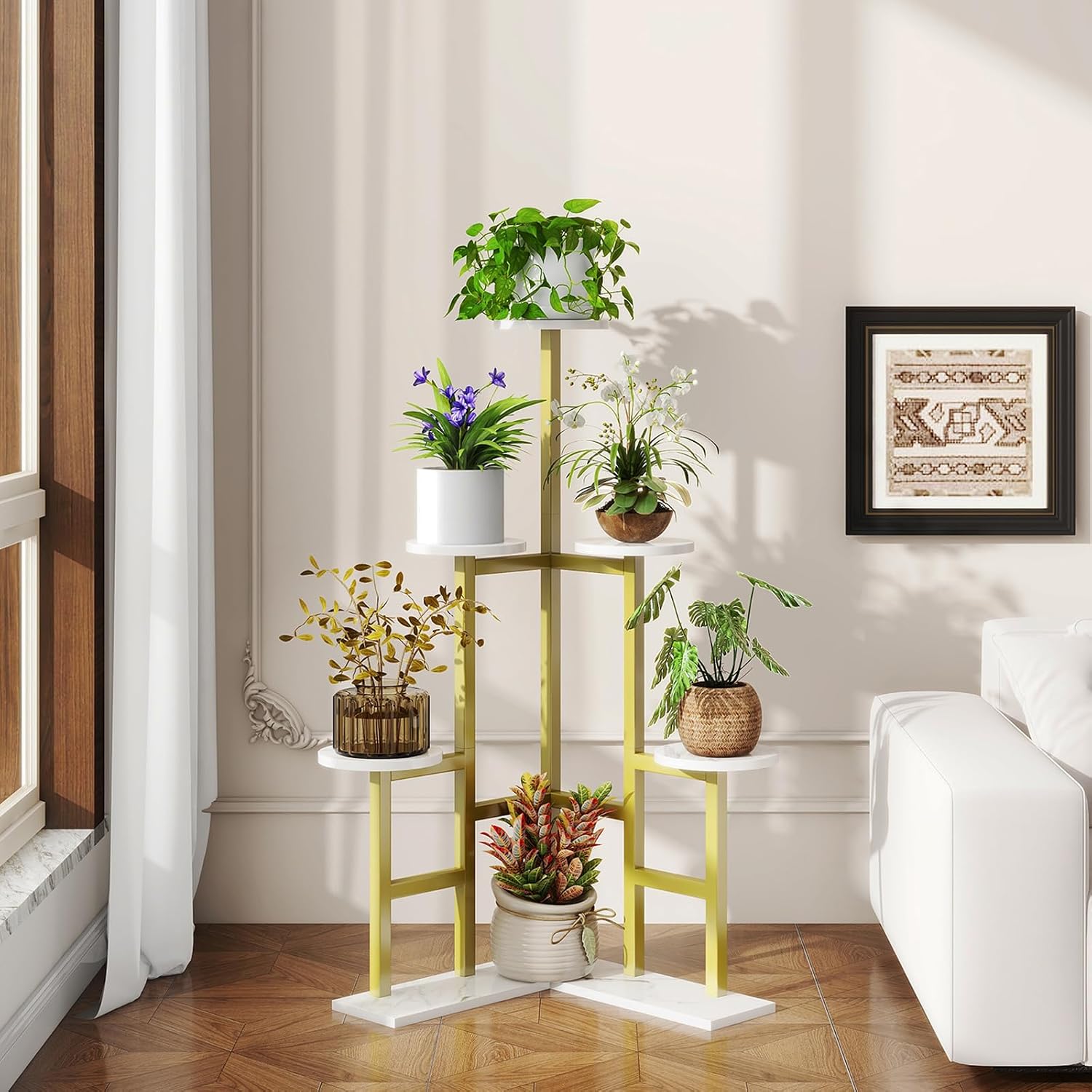 IBUYKE 6 Tier Plant Stand Indoor, Tall Flower Pot Stand for Multiple Plants, Tiered Corner Plant Shelf for Living Room