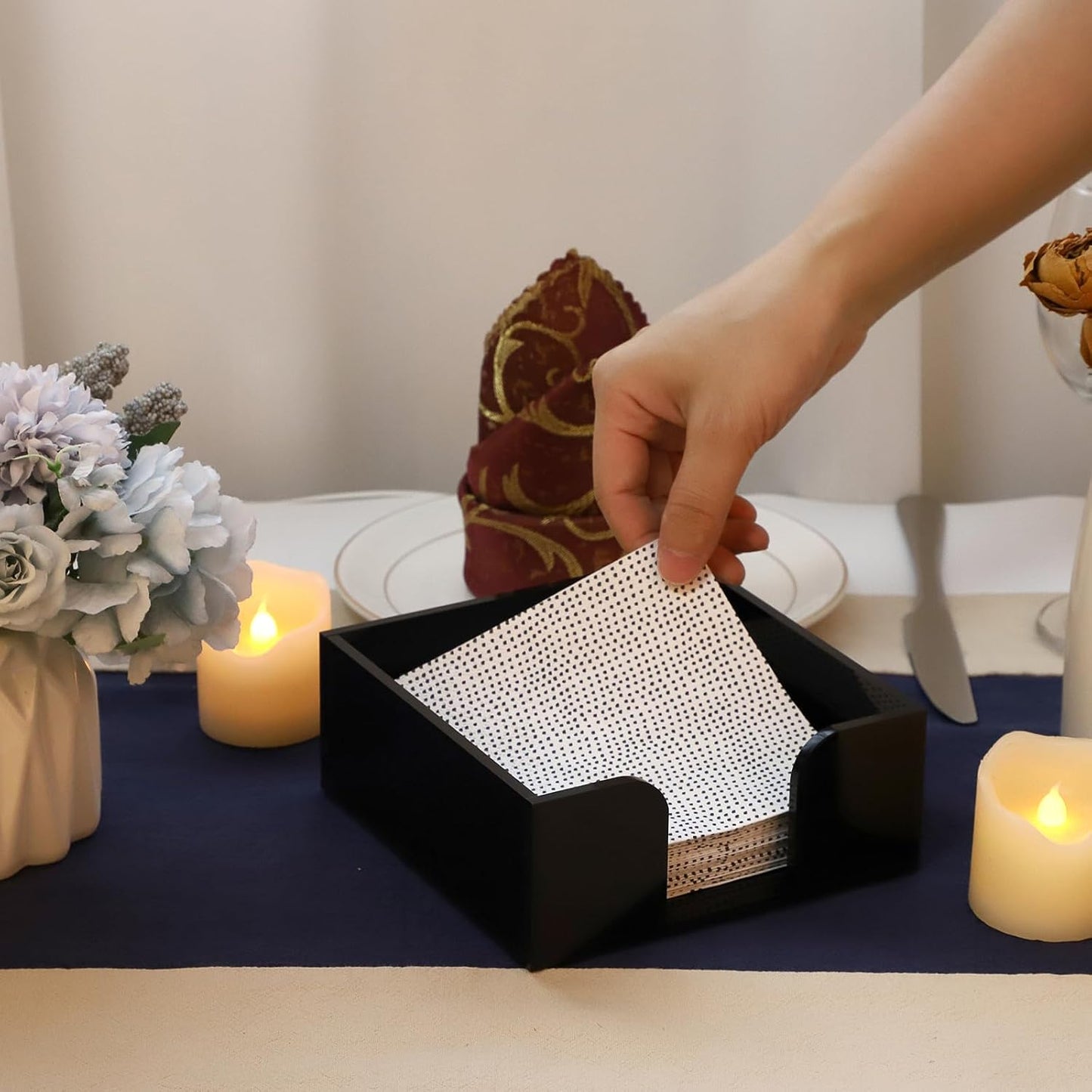 Square Acrylic Napkin Holder / Cocktail / Black