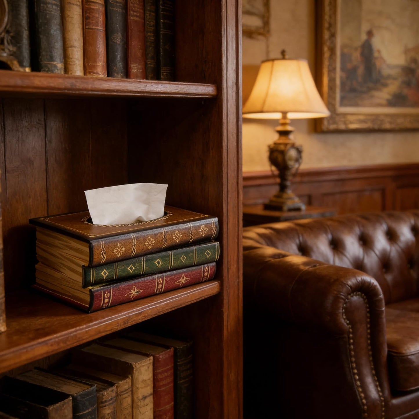 Crafted Classical Retro Wooden Antique Book Tissue Box Cover Rectangular Tissue Holder Dispenser
