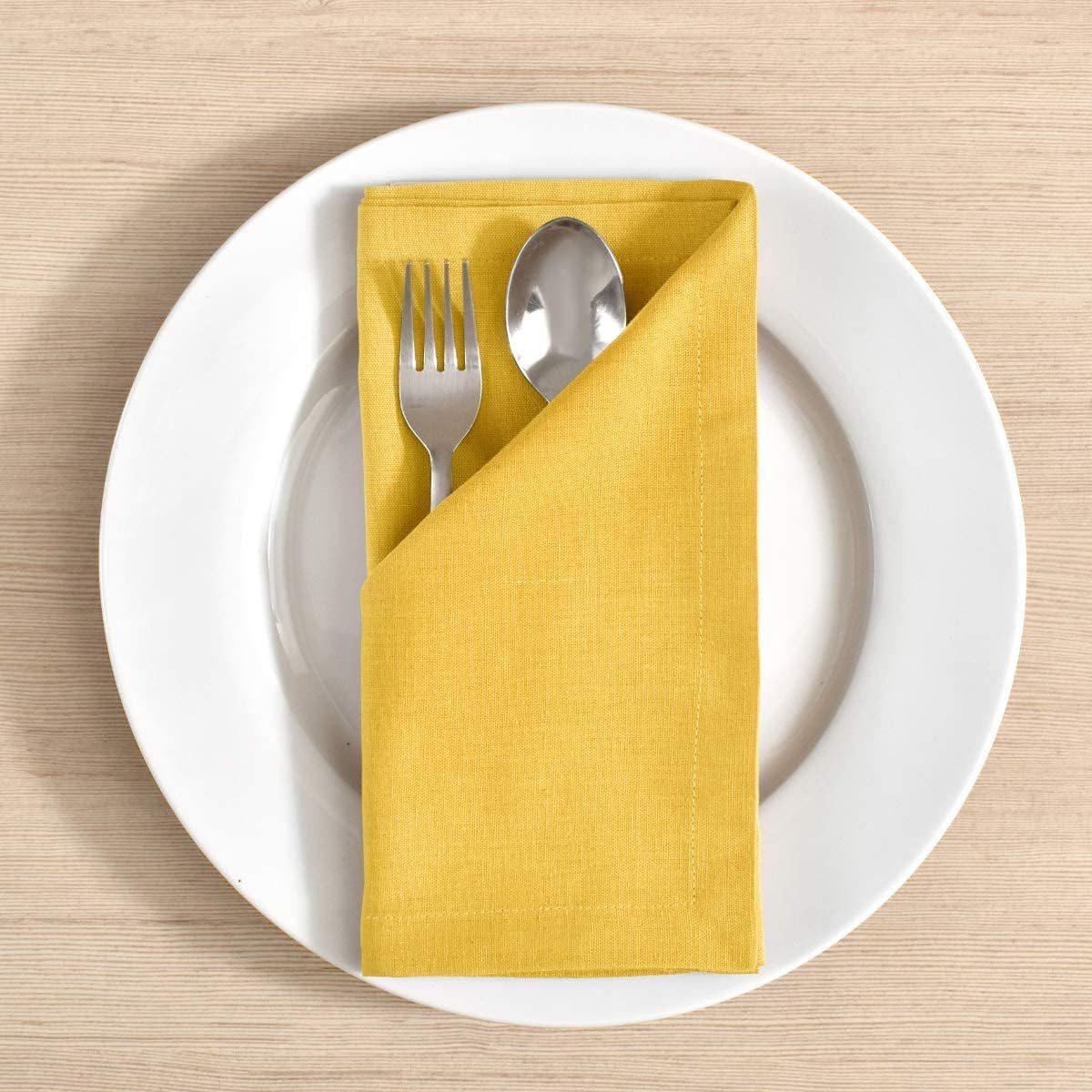 FINGERCRAFT Cloth Napkin, Cotton Linen, Set of 12, 18x18 inch, Gold | Mitered, premium quality, soft, absorbent fabric