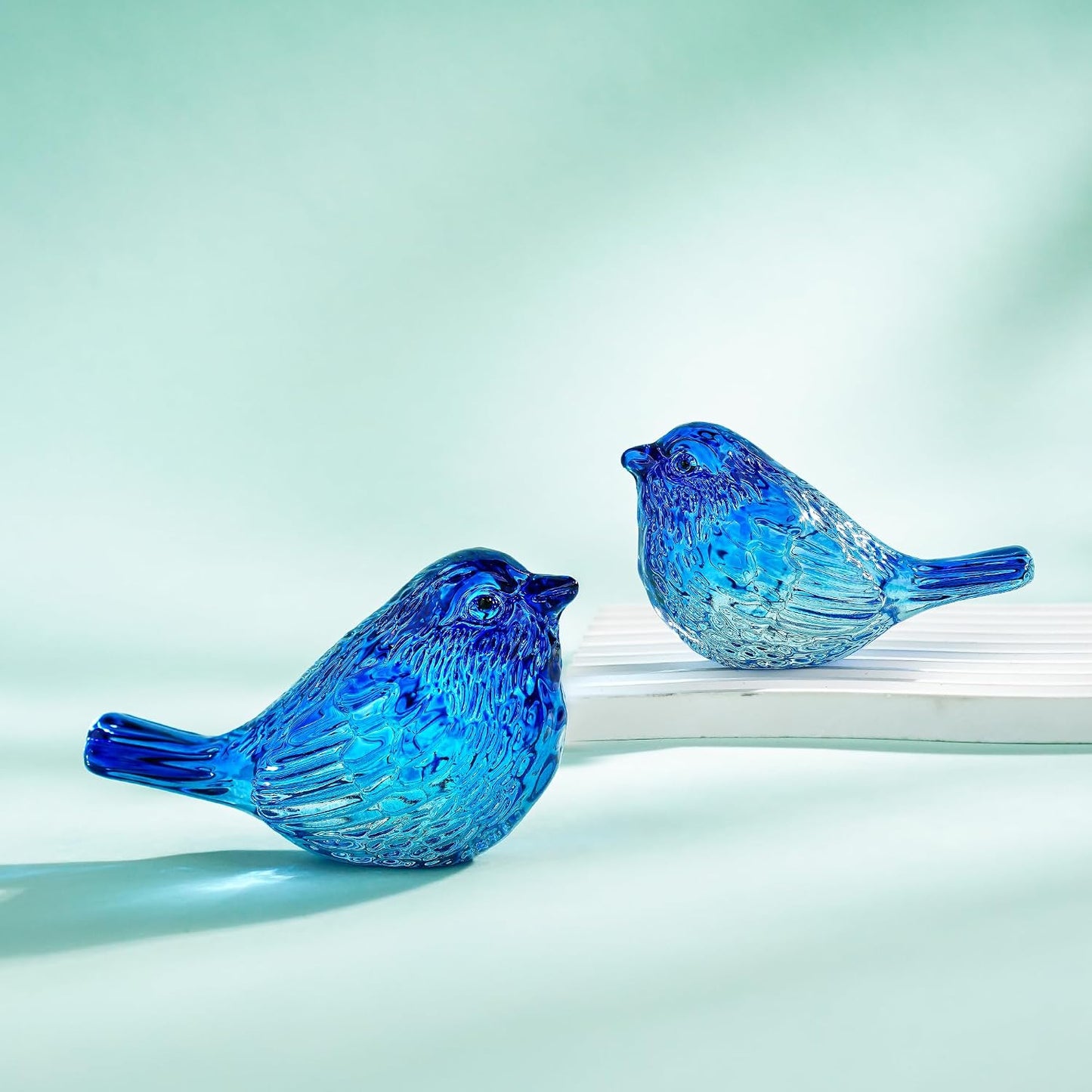 3" Glass Bird Figurine Miniature Blown Glass Birds Bird Gifts for Bird Lovers / Blue / Set of 2
